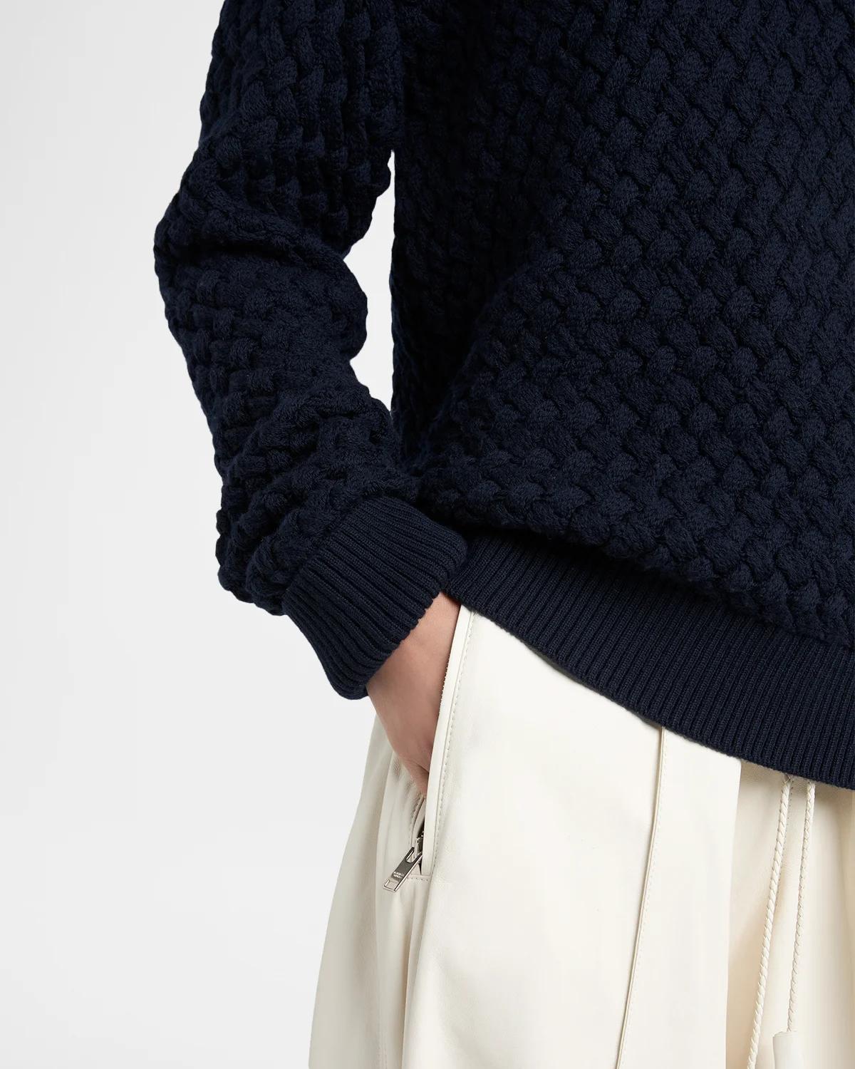 Basketweave Knit Crewneck Sweater - thumbnail 5