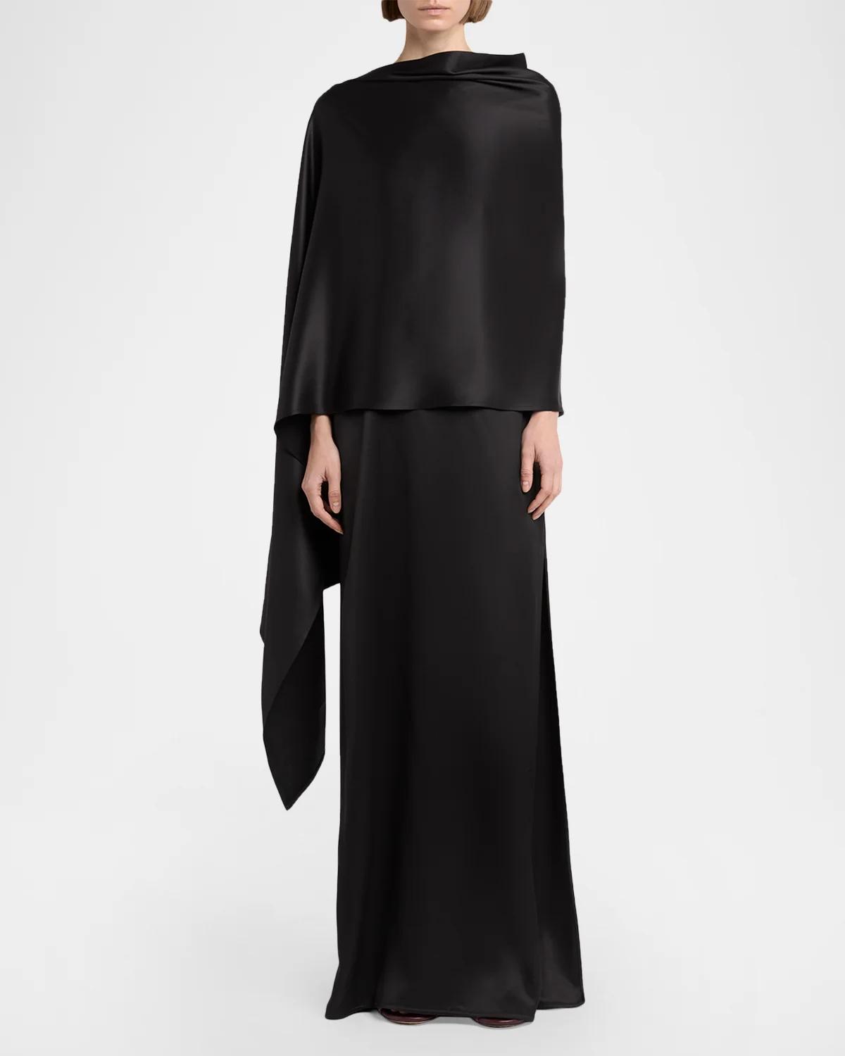 Asymmetric Silk Cape Column Dress - thumbnail 2