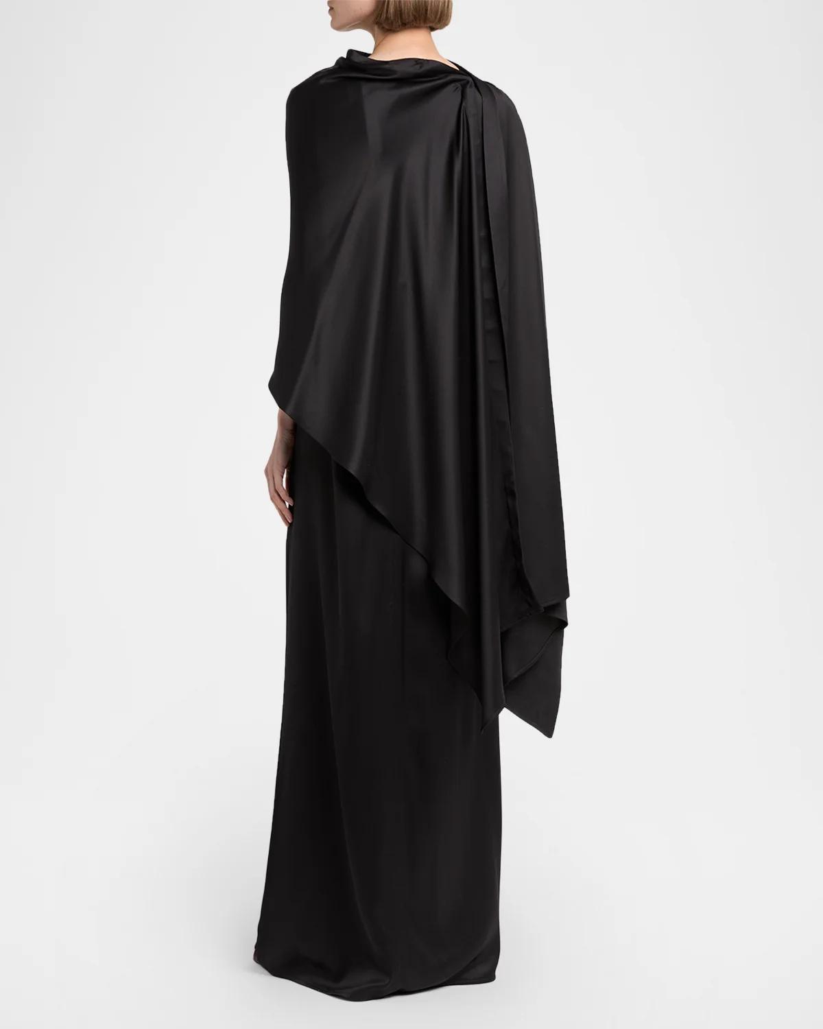 Asymmetric Silk Cape Column Dress - thumbnail 3