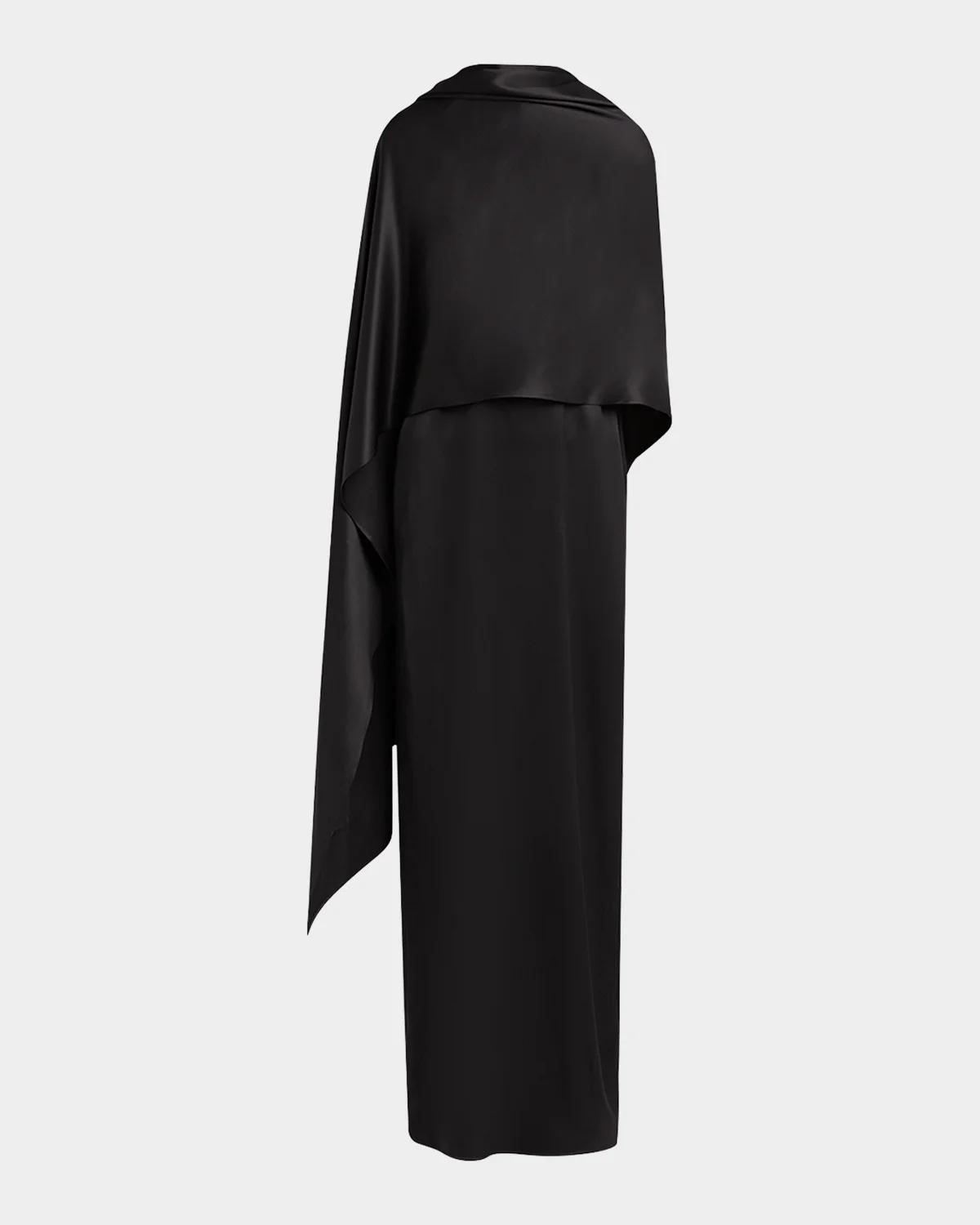 Asymmetric Silk Cape Column Dress