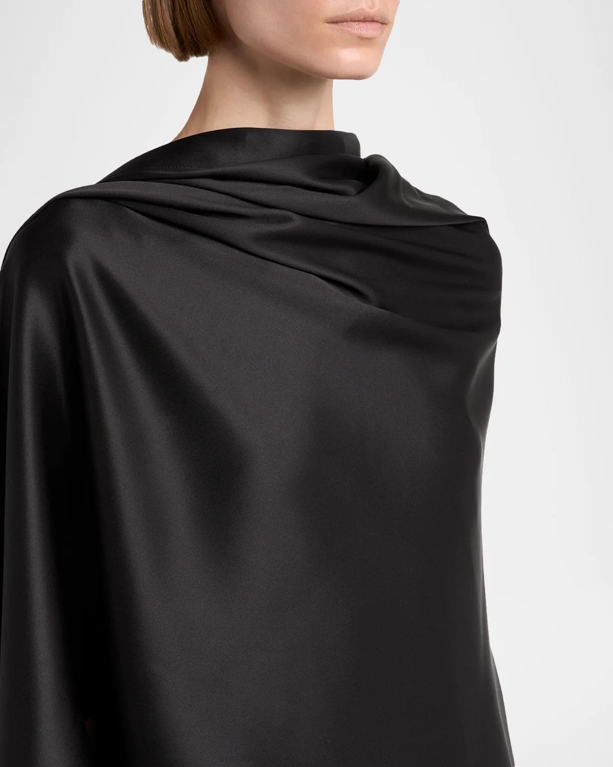 Asymmetric Silk Cape Column Dress - thumbnail 5