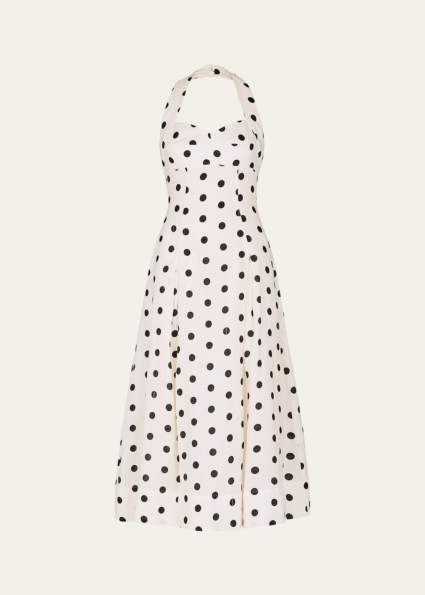 Nicholas Seraphina Pleated Polka Dot Halter Midi Dress, White / Bl, Women's, 0, Cocktail & Party Wedding Guest Dresses Halter Neck Dresses