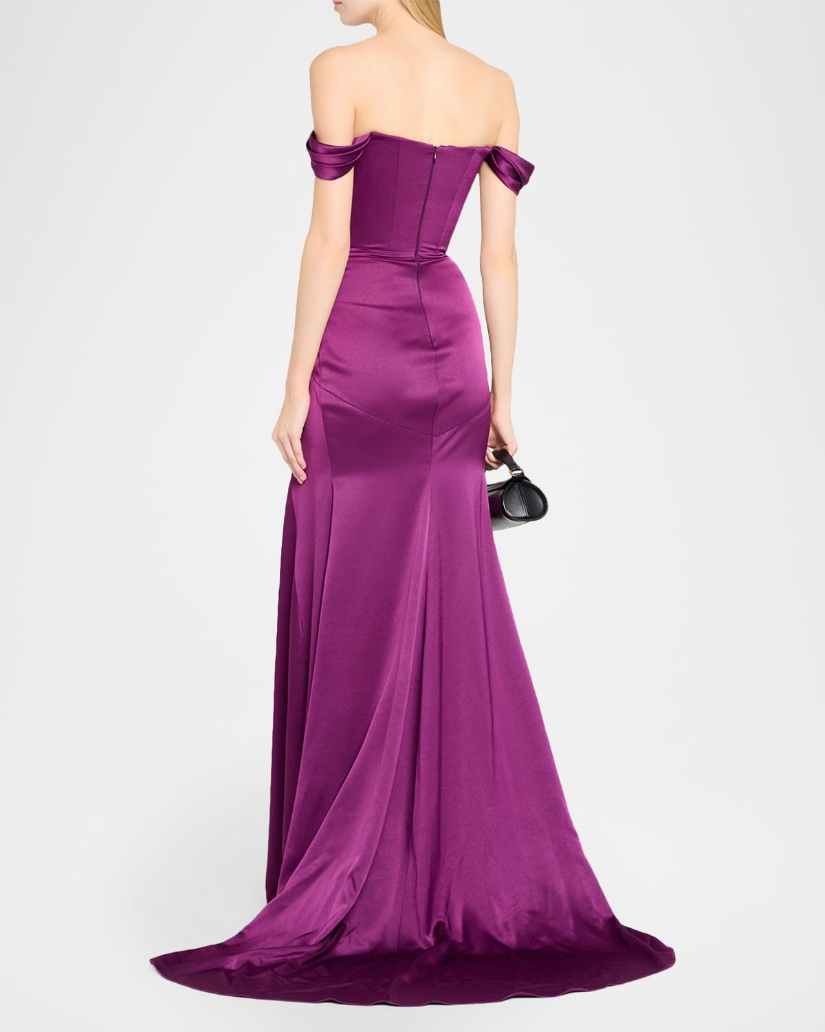 Off-The-Shoulder Paneled Satin Crepe Gown - thumbnail 3