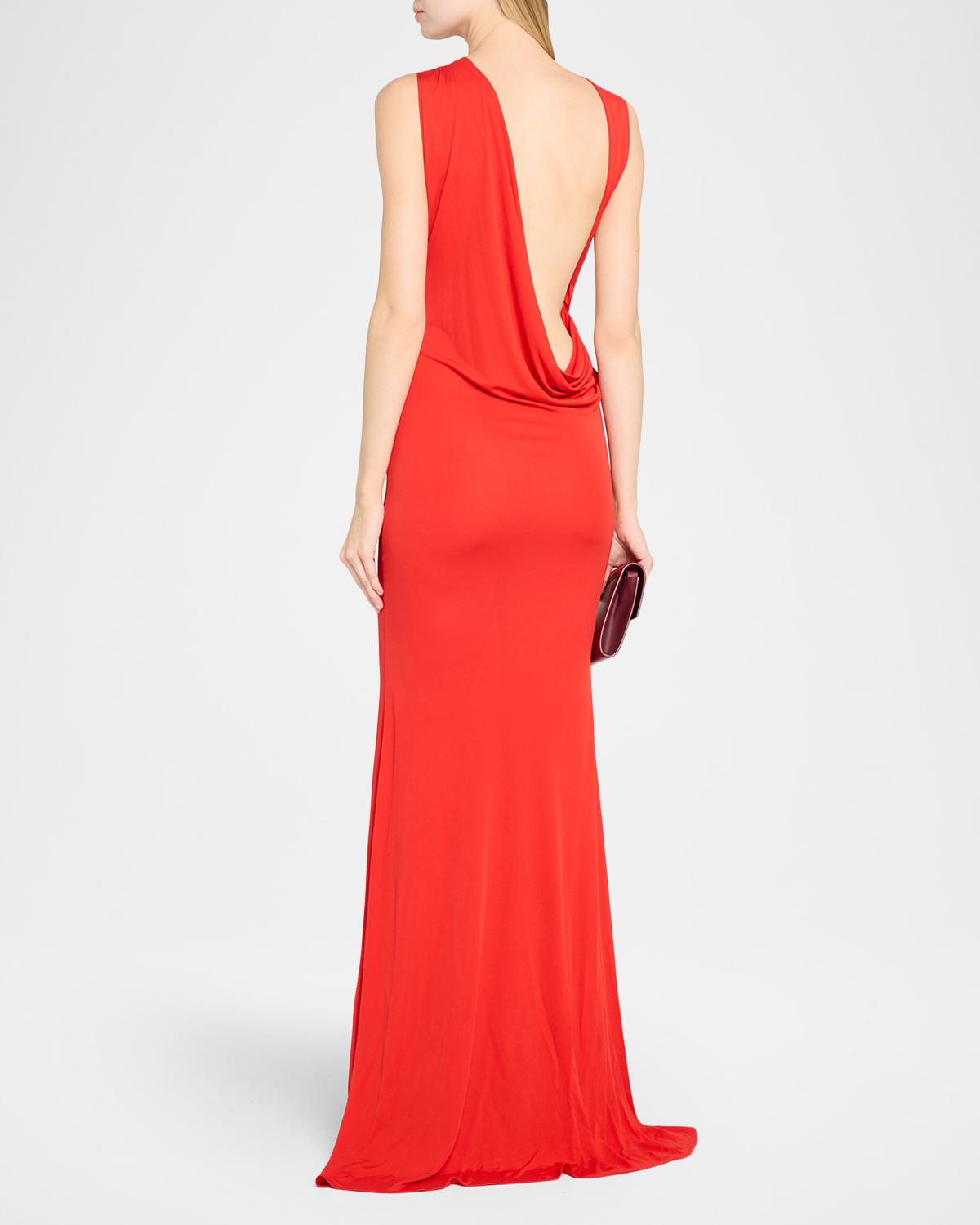 Sleeveless Open Back Drape Gown in Dry Jersey - thumbnail 3