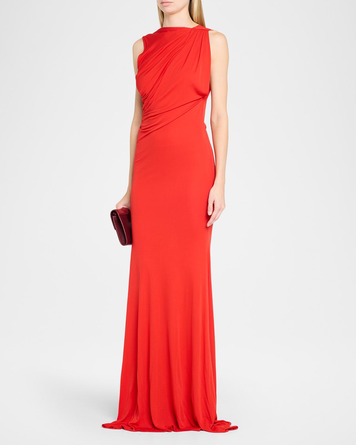 Sleeveless Open Back Drape Gown in Dry Jersey - thumbnail 4