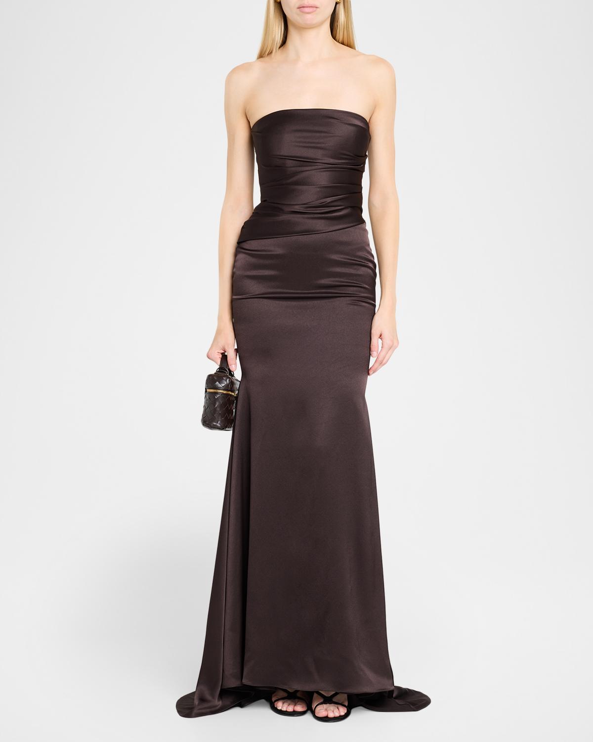 Strapless Drape Gown in Satin Crepe - thumbnail 2