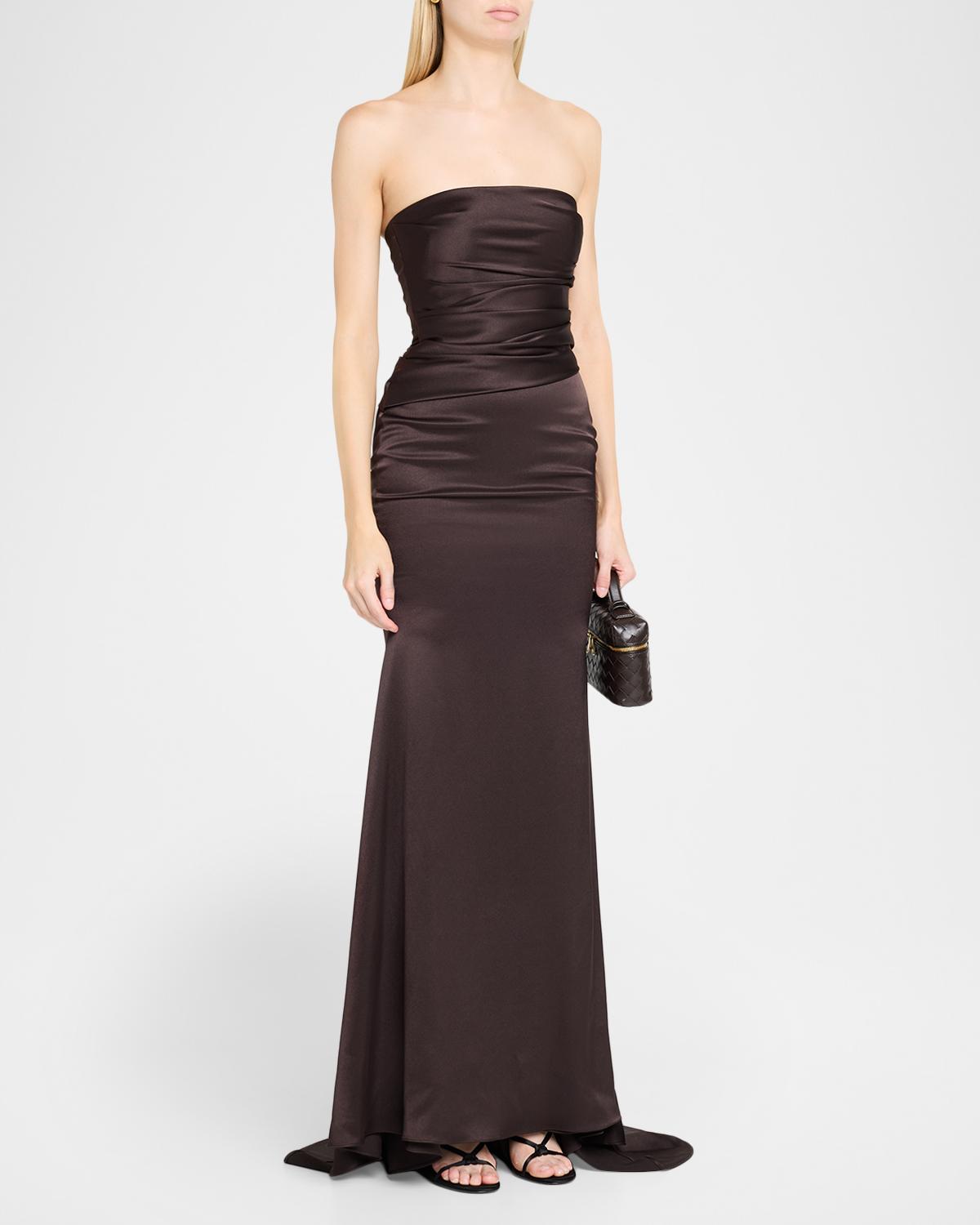 Strapless Drape Gown in Satin Crepe - thumbnail 4