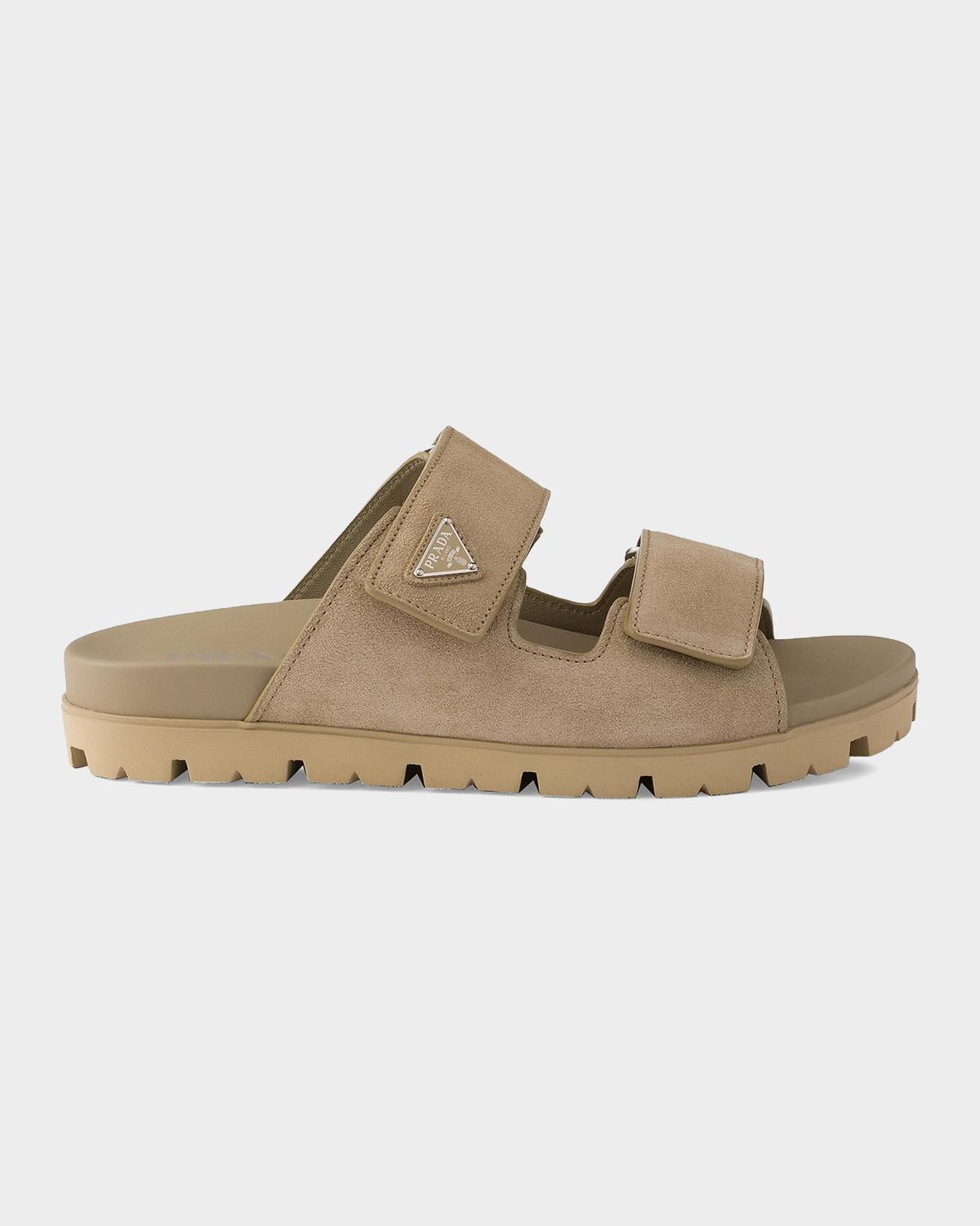 Prada Men's Suede Double-Strap Sandals | Neiman Marcus
