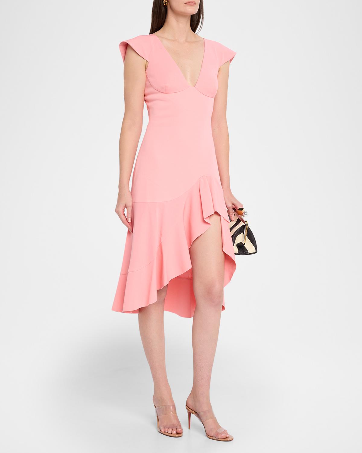 V-Neck Cap-Sleeve Ruffled Dress - thumbnail 4