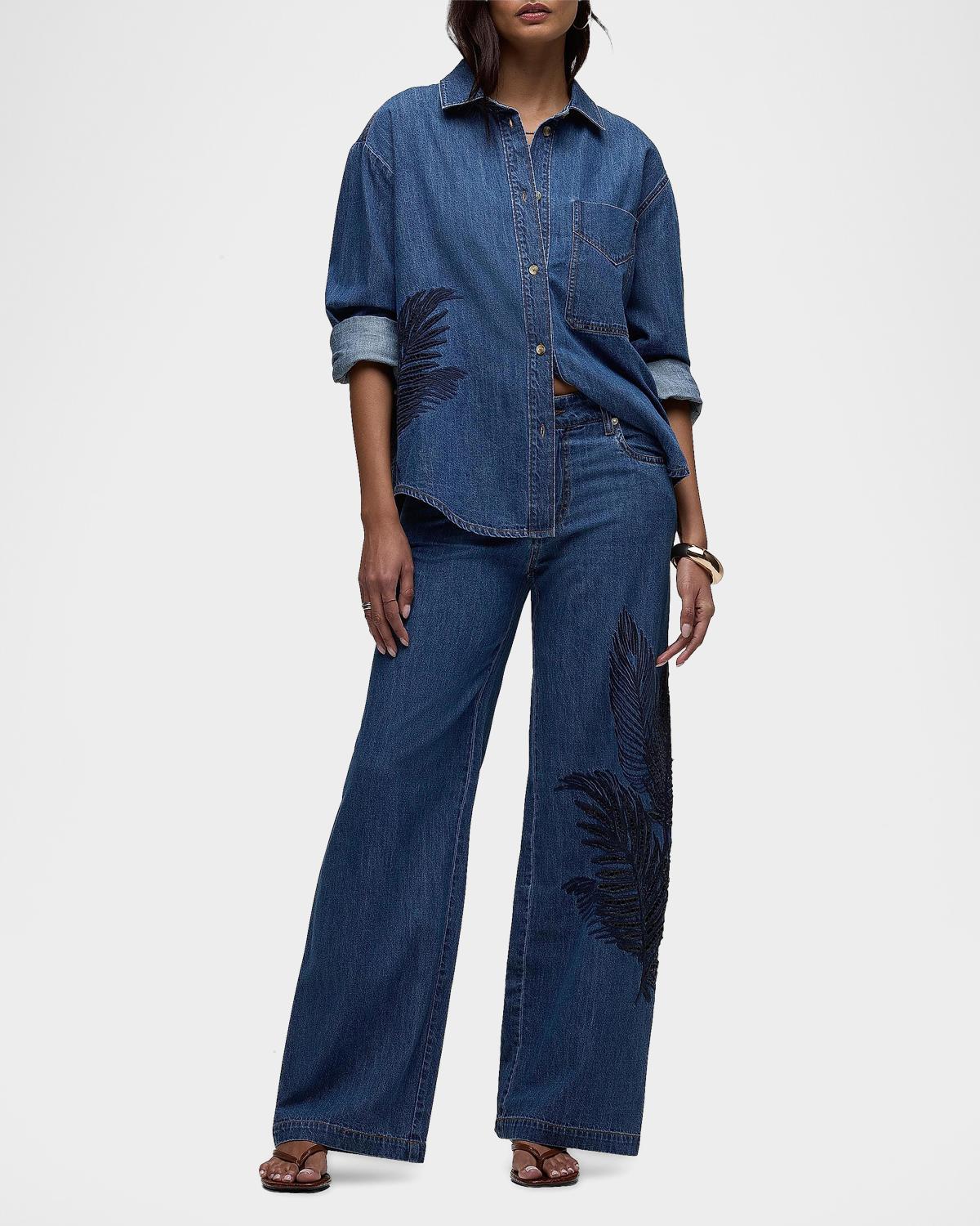Rylee Embroidered Palm Wide-Leg Jeans - thumbnail 3