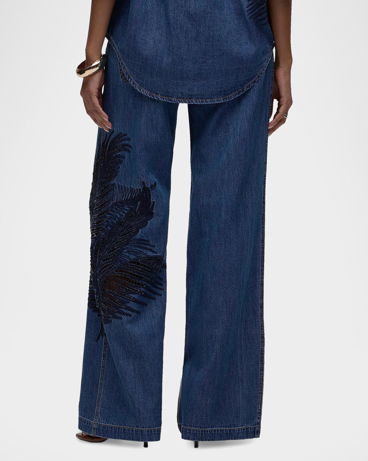 Rylee Embroidered Palm Wide-Leg Jeans - thumbnail 4