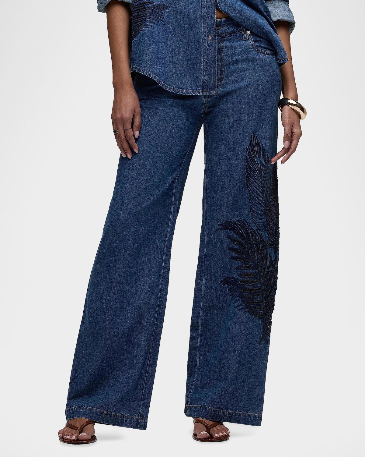 Rylee Embroidered Palm Wide-Leg Jeans - thumbnail 5