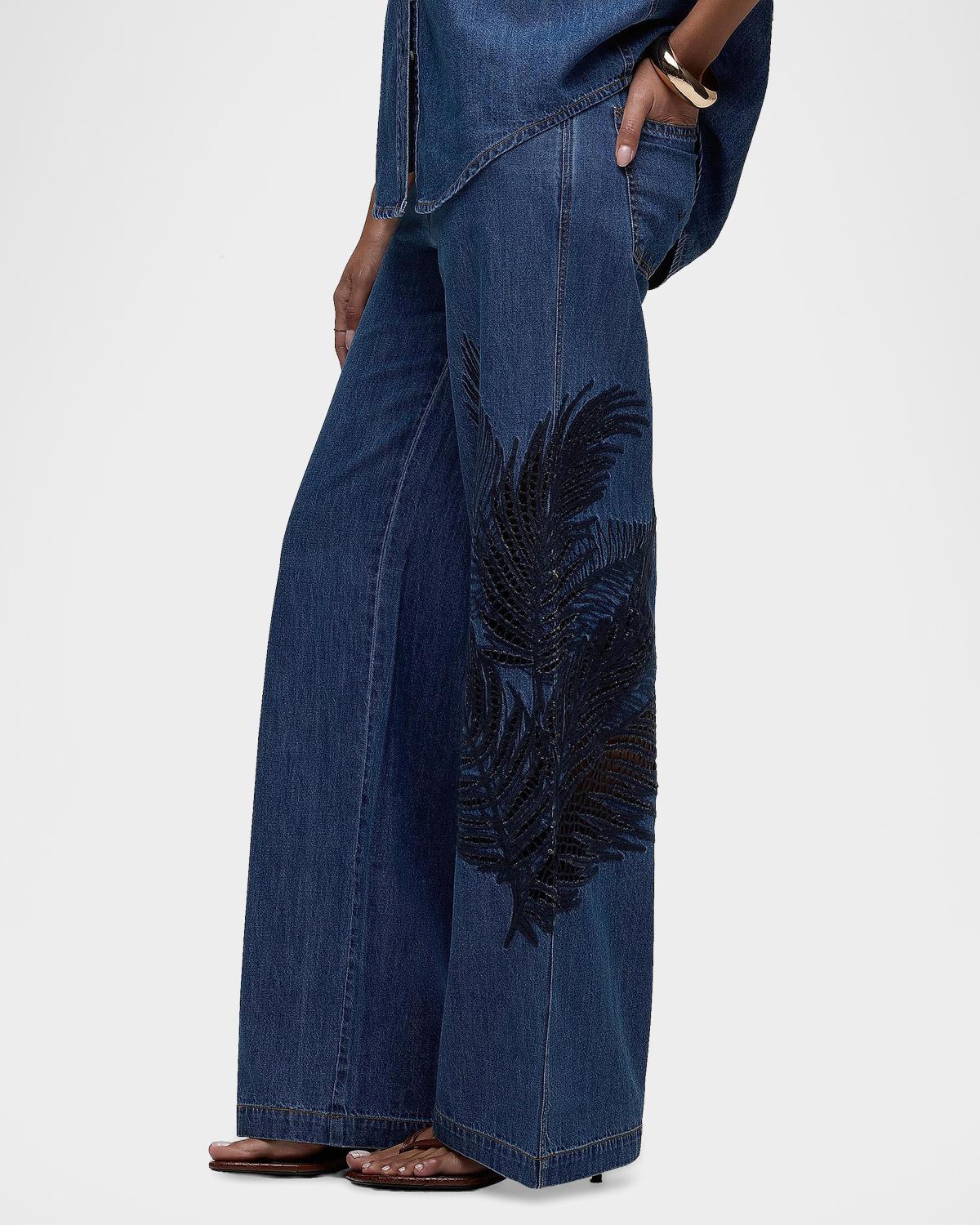 Rylee Embroidered Palm Wide-Leg Jeans - thumbnail 7