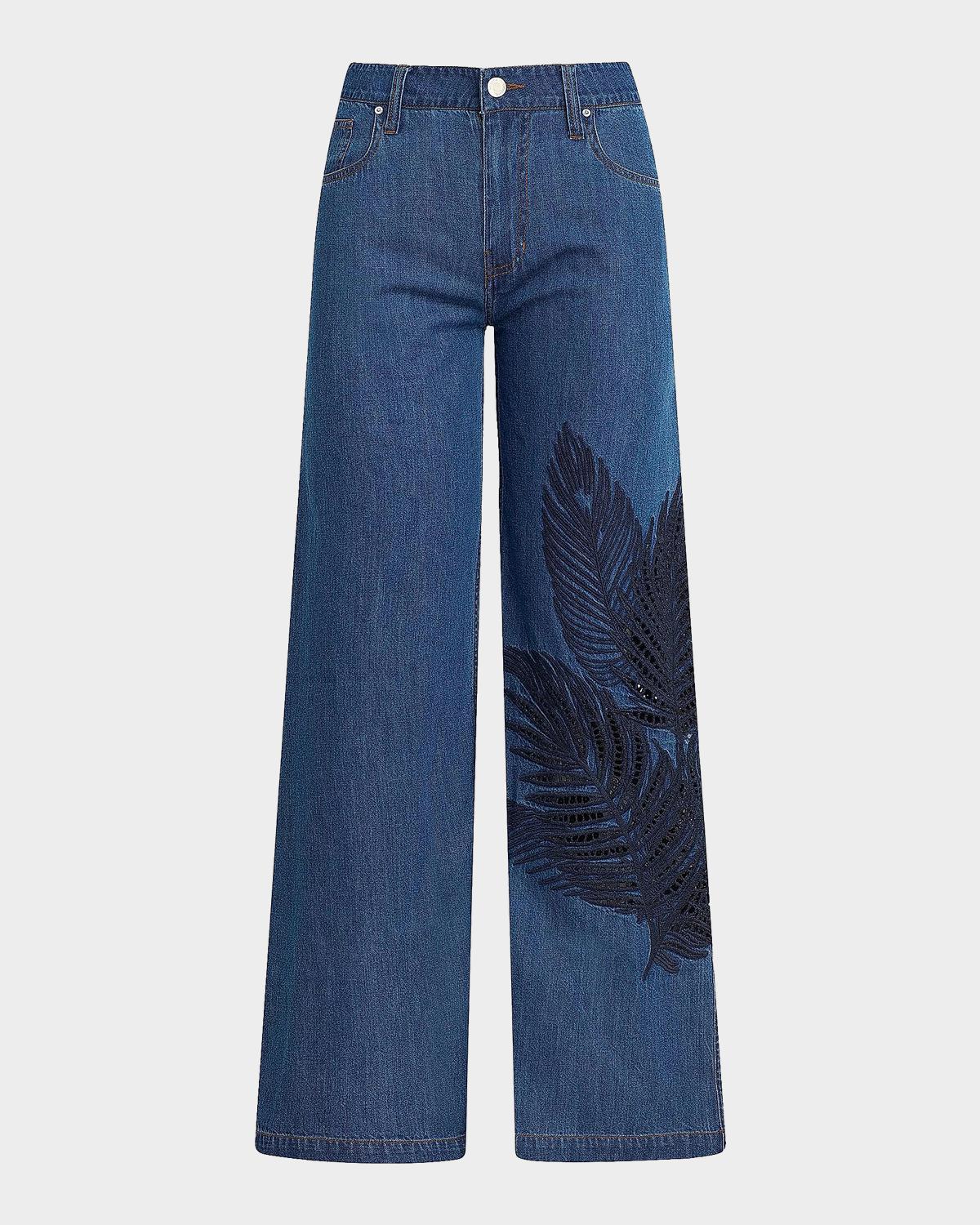 Rylee Embroidered Palm Wide-Leg Jeans