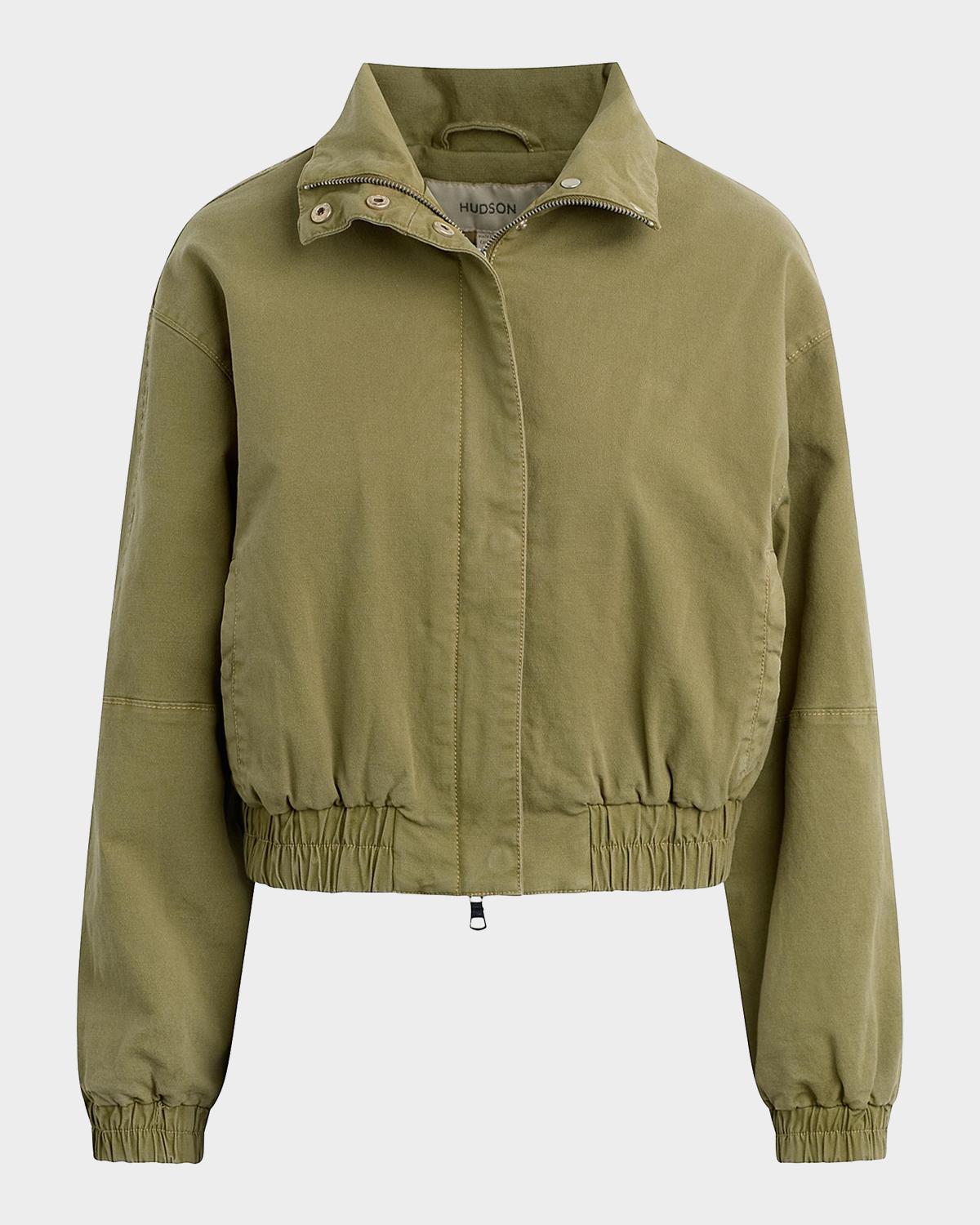 Sporty Cotton-Blend Crop Bomber Jacket