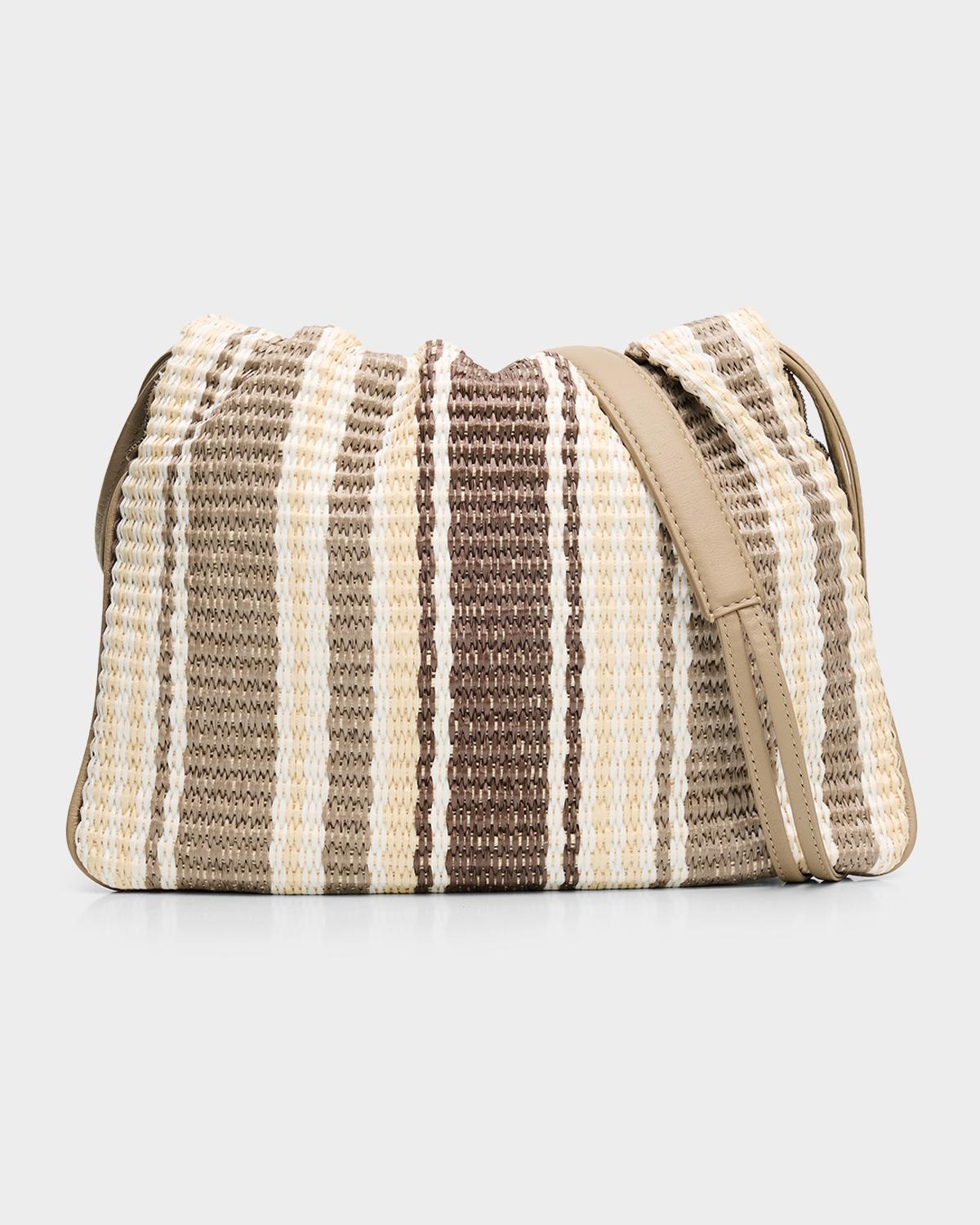 Brunello Cucinelli Striped Woven Raffia-Effect Shoulder Bag