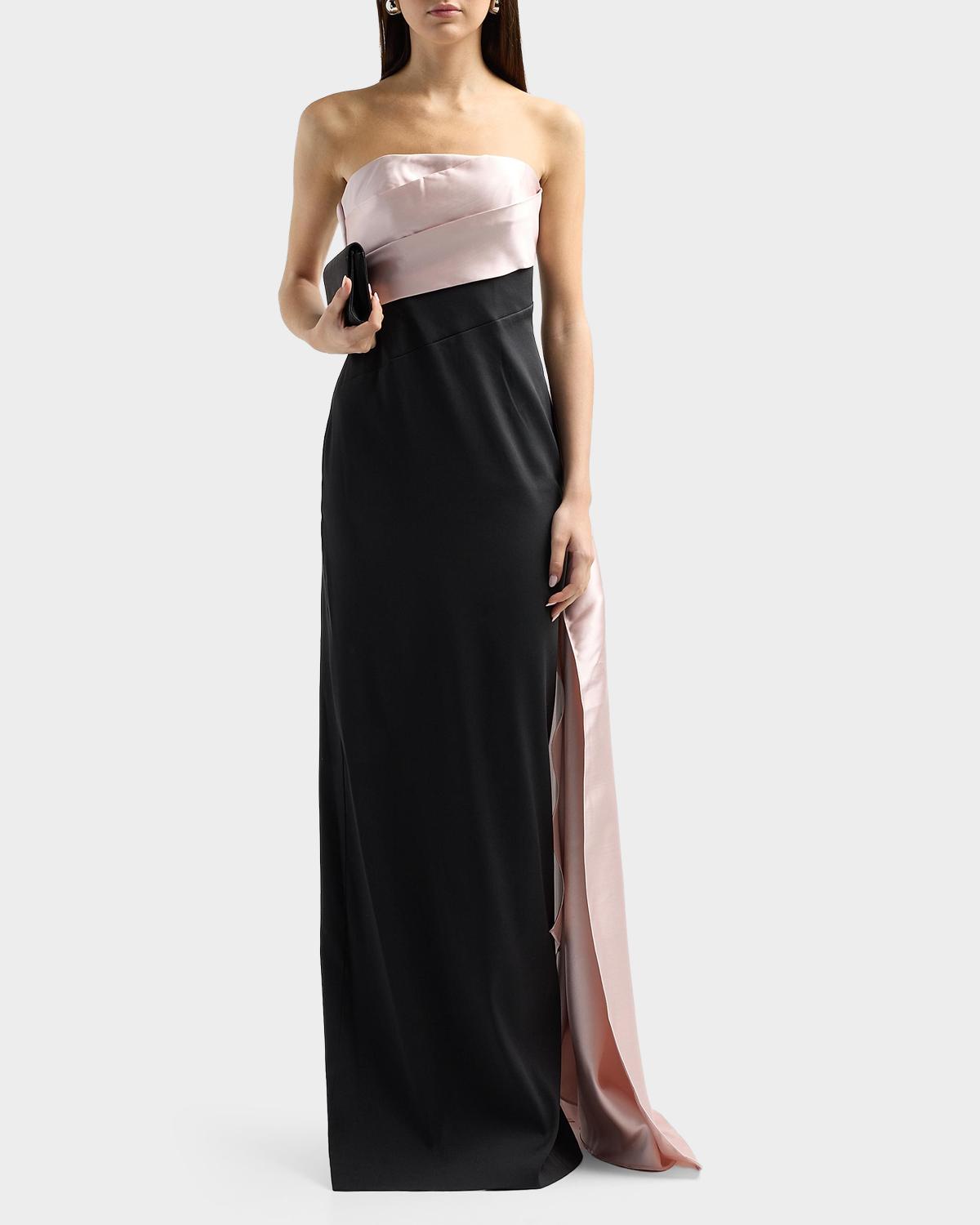 Colorblocked Strapless Satin Gown - thumbnail 2