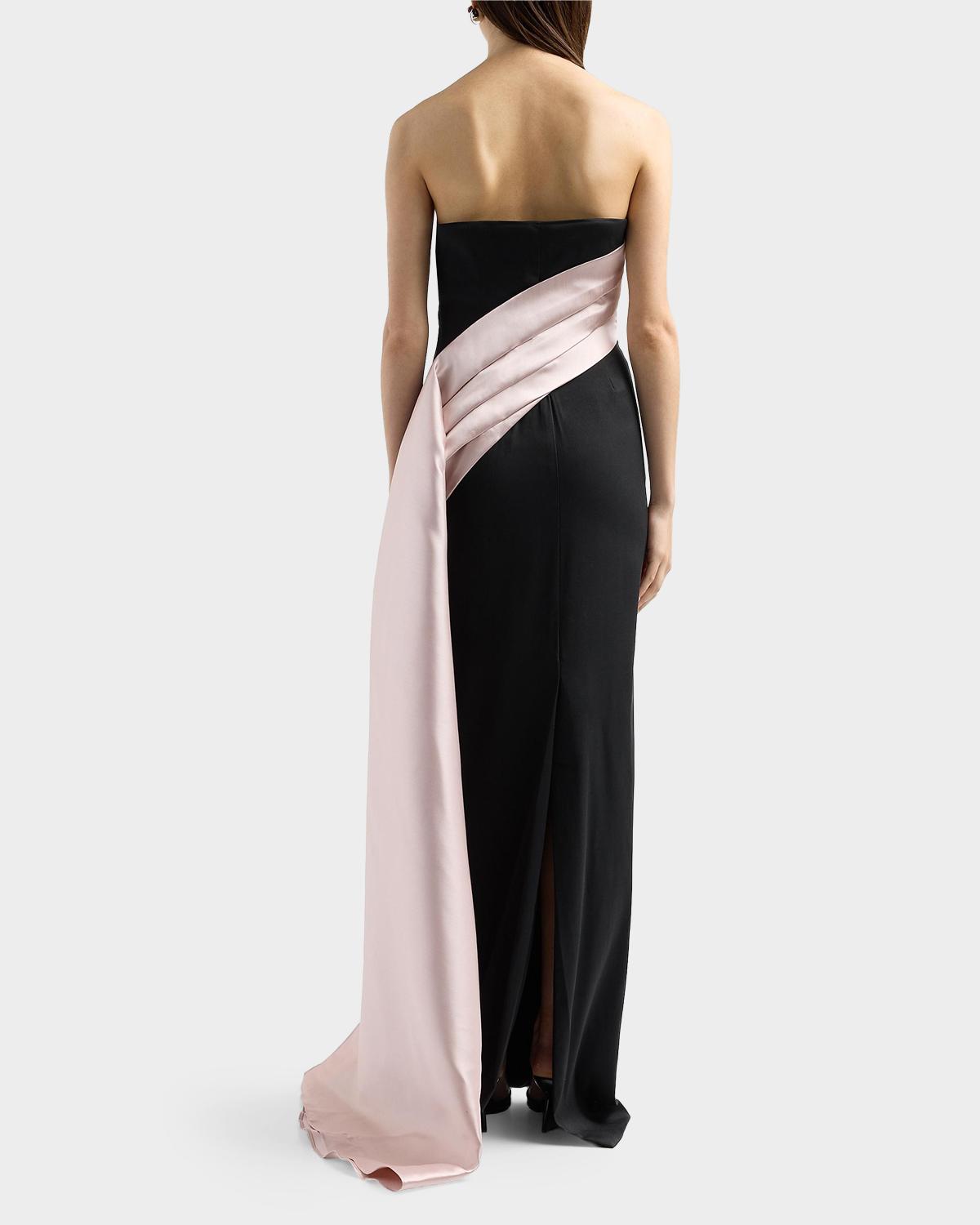 Colorblocked Strapless Satin Gown - thumbnail 3