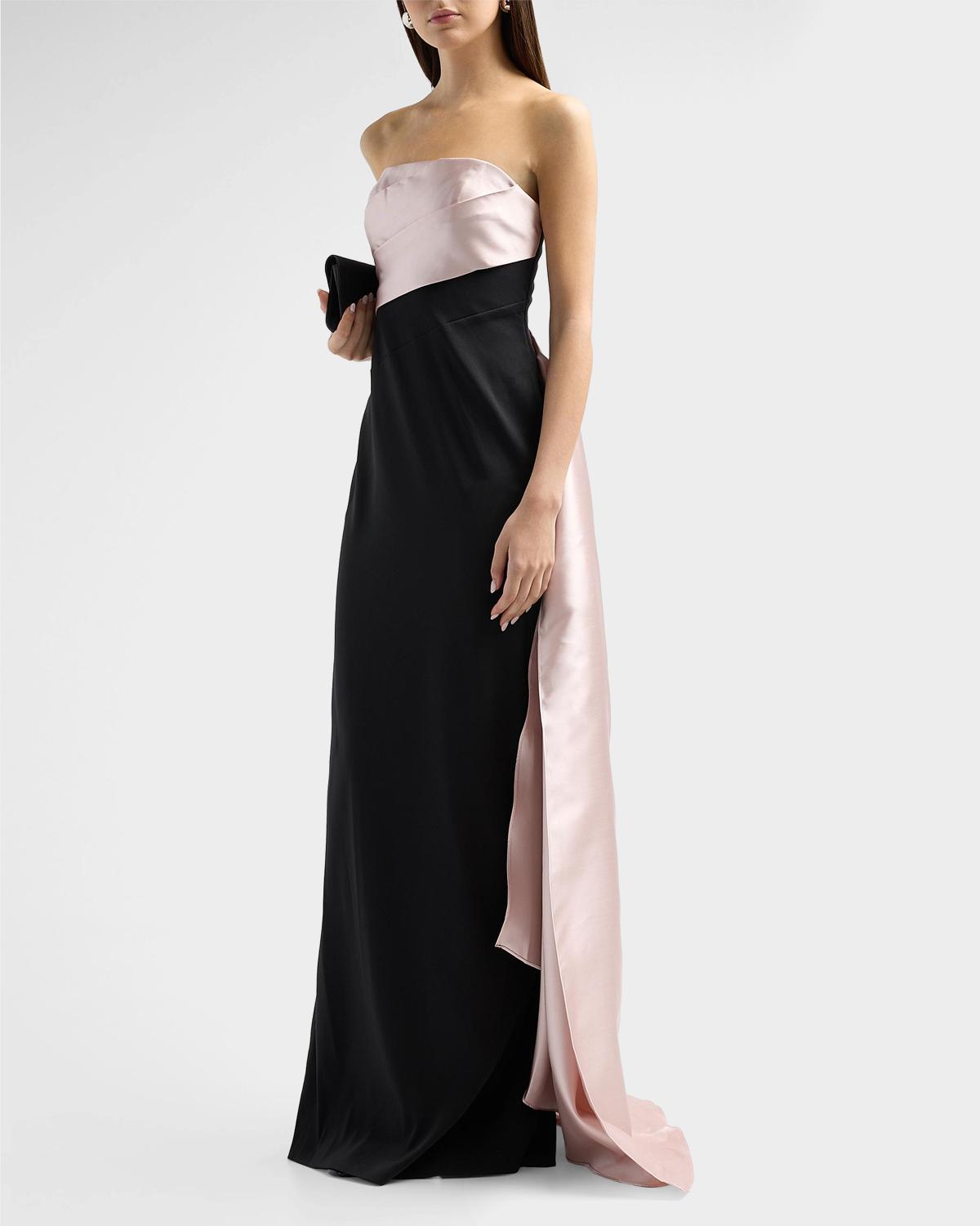 Colorblocked Strapless Satin Gown - thumbnail 5