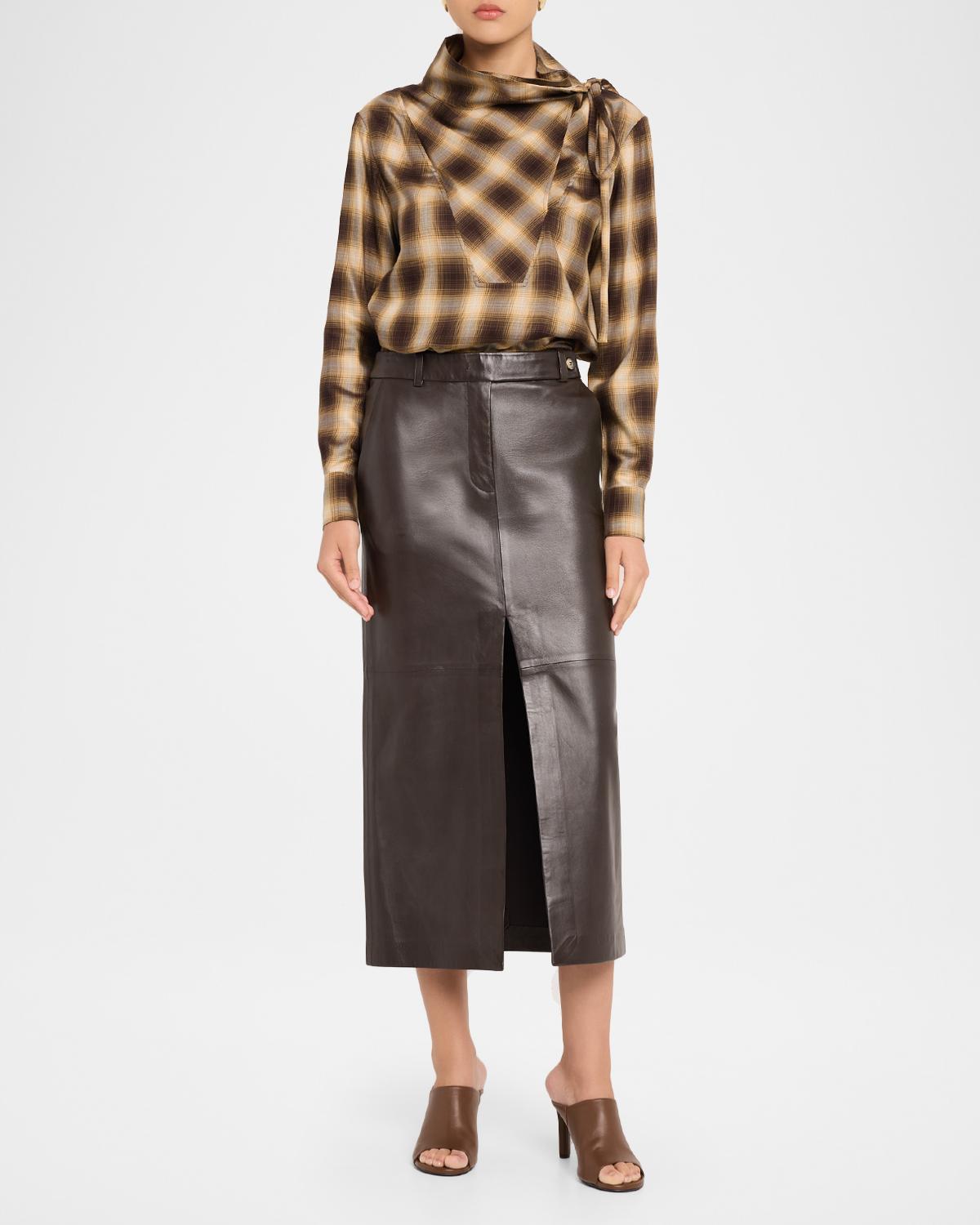 Plaid Mock-Neck Long-Sleeve Blouse - thumbnail 2