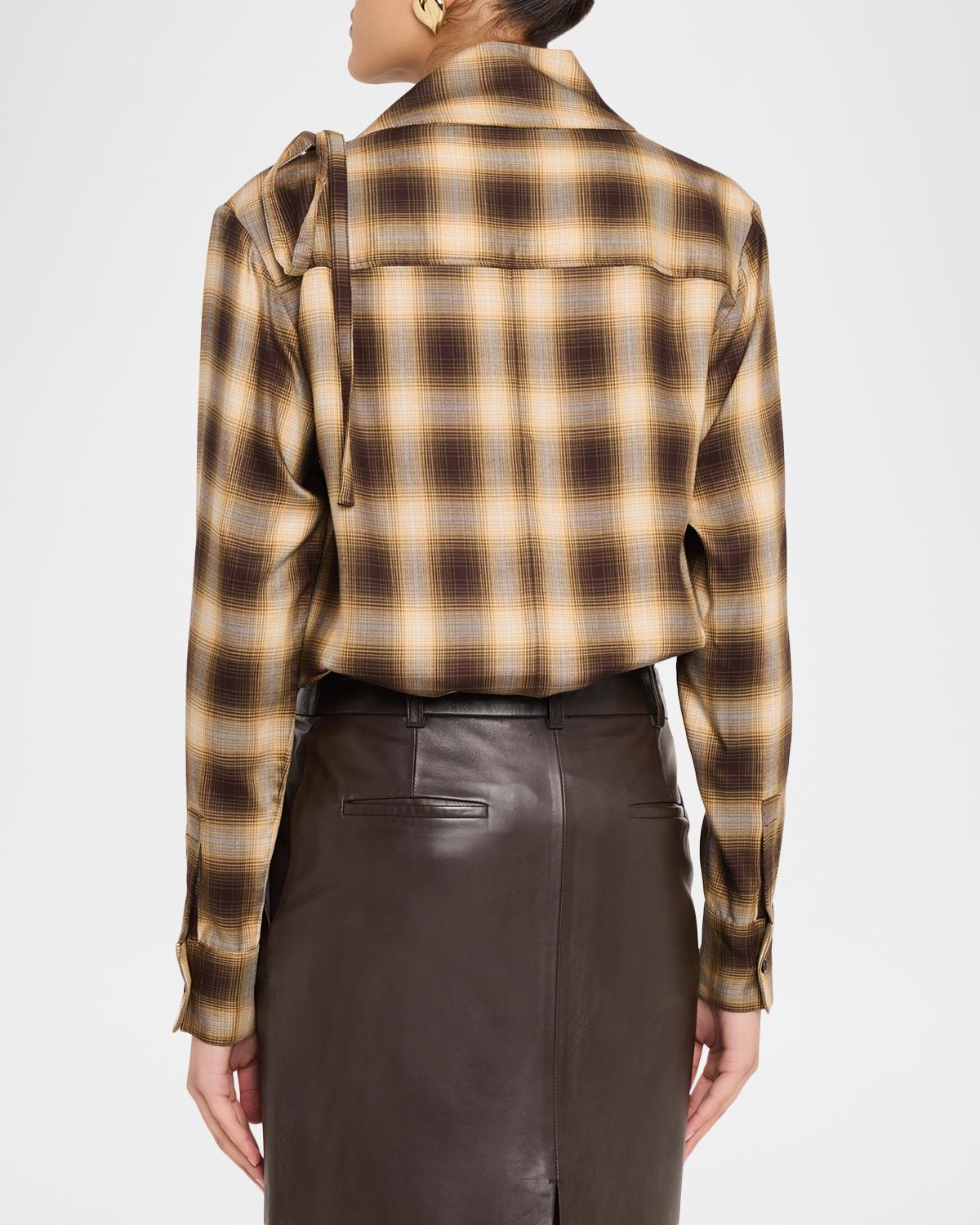 Plaid Mock-Neck Long-Sleeve Blouse - thumbnail 3