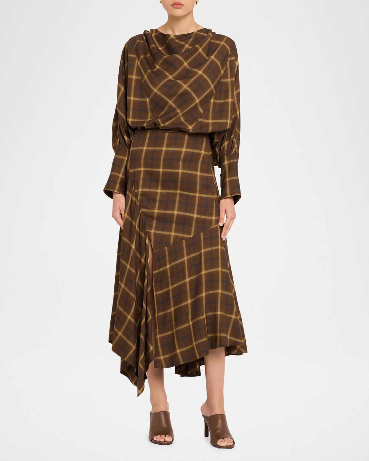 Plaid Asymmetric Slit Midi Skirt - thumbnail 2