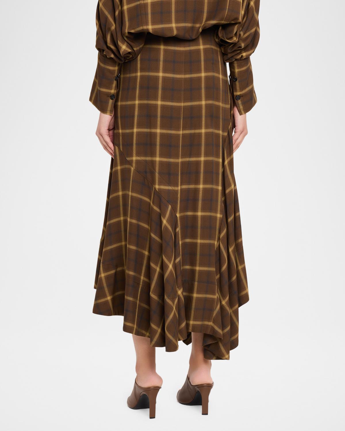 Plaid Asymmetric Slit Midi Skirt - thumbnail 3