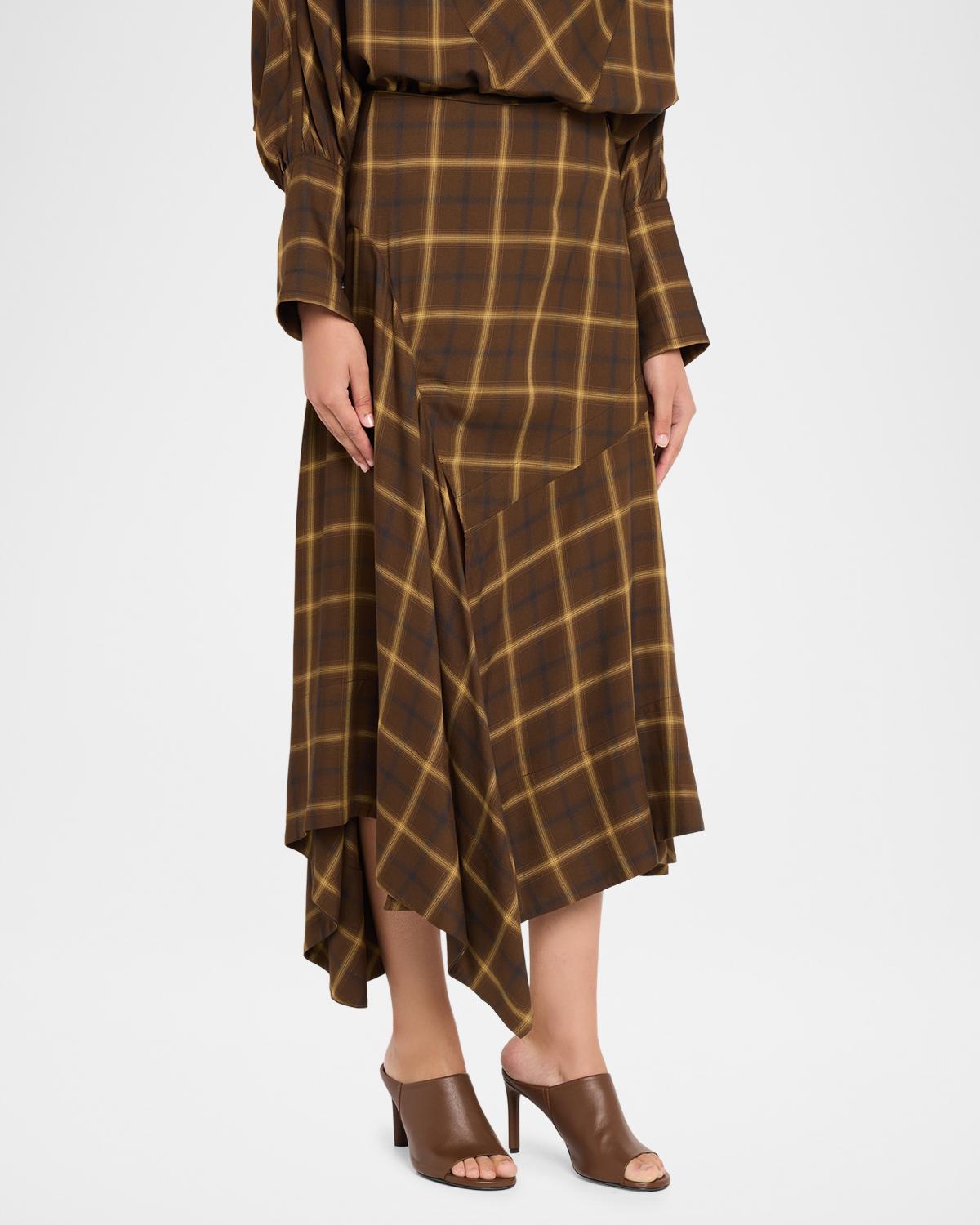 Plaid Asymmetric Slit Midi Skirt - thumbnail 4