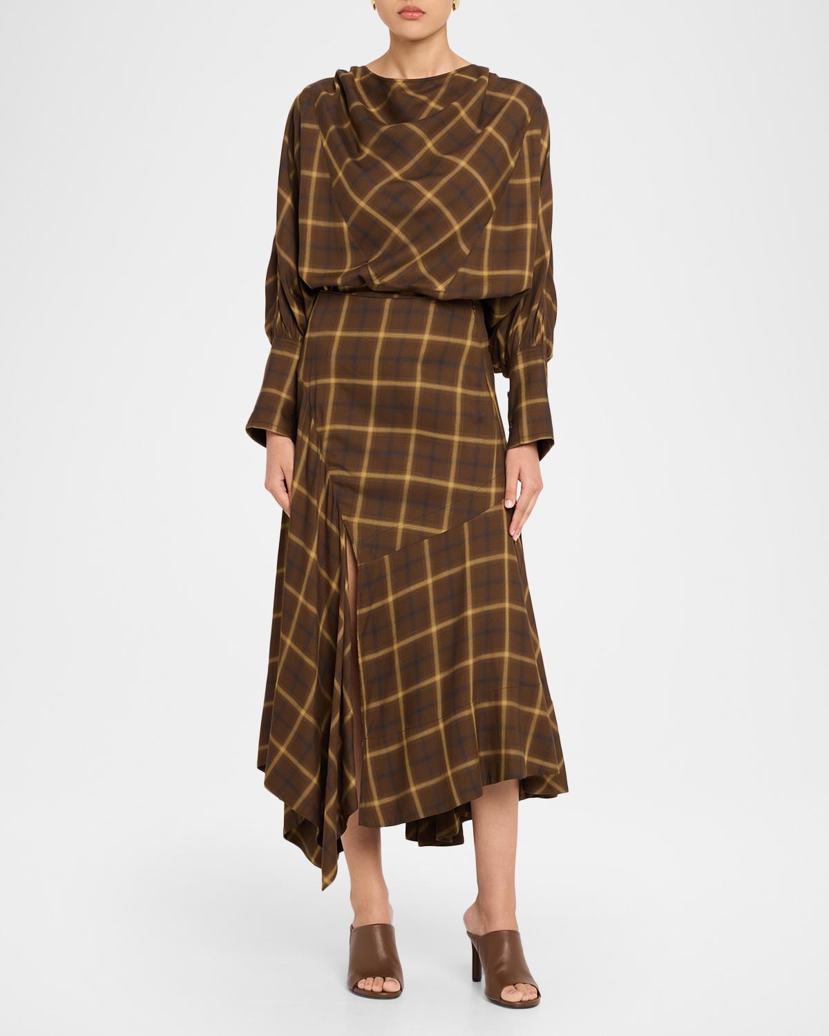 Draped Batwing Check-Print Tunic Top - thumbnail 2