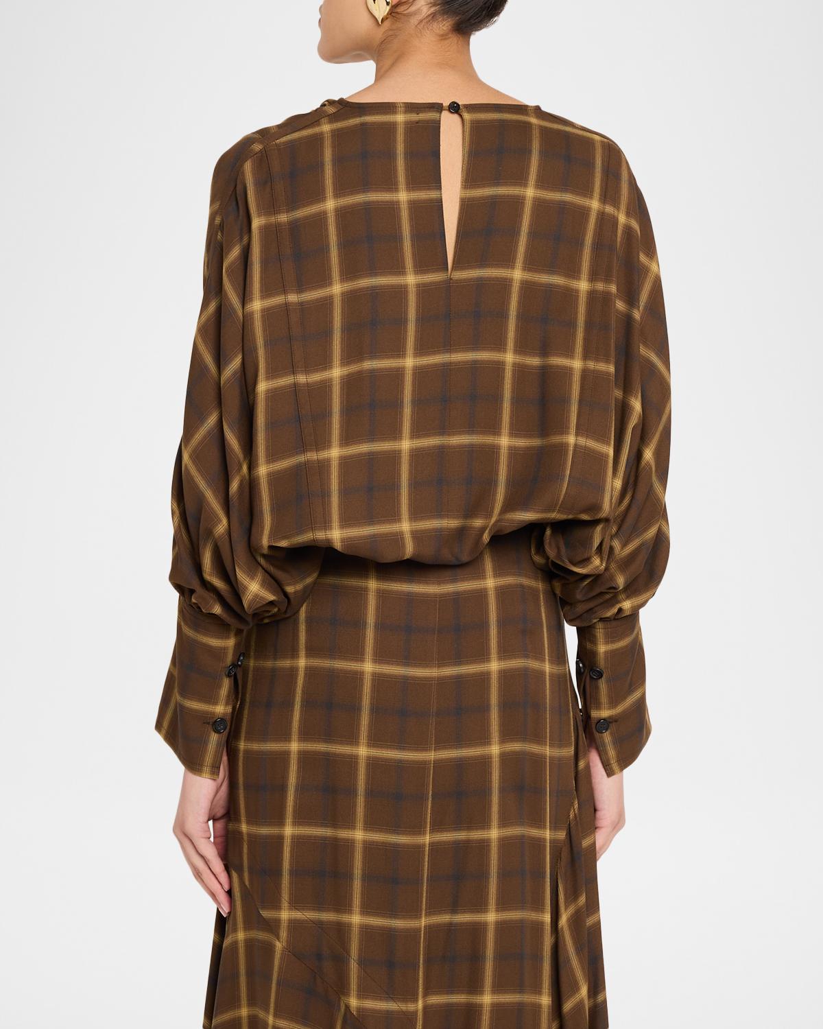 Draped Batwing Check-Print Tunic Top - thumbnail 3