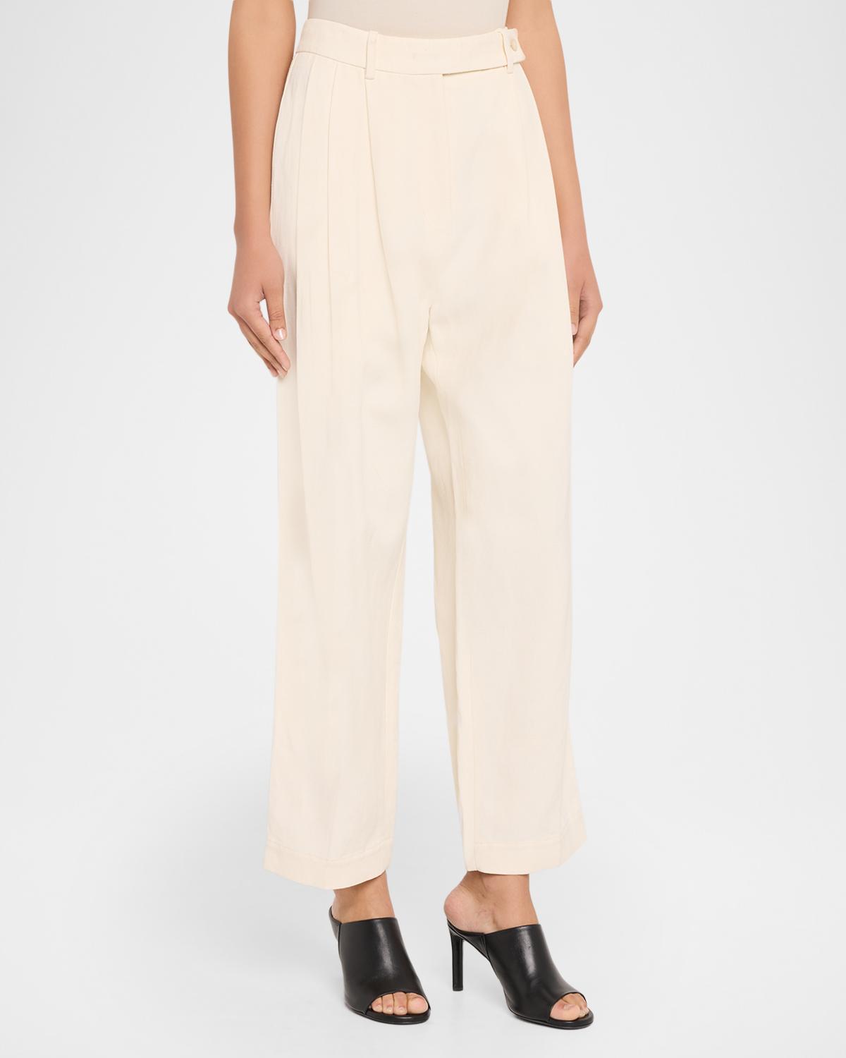 Pleated Viscose-Linen Pants - thumbnail 4