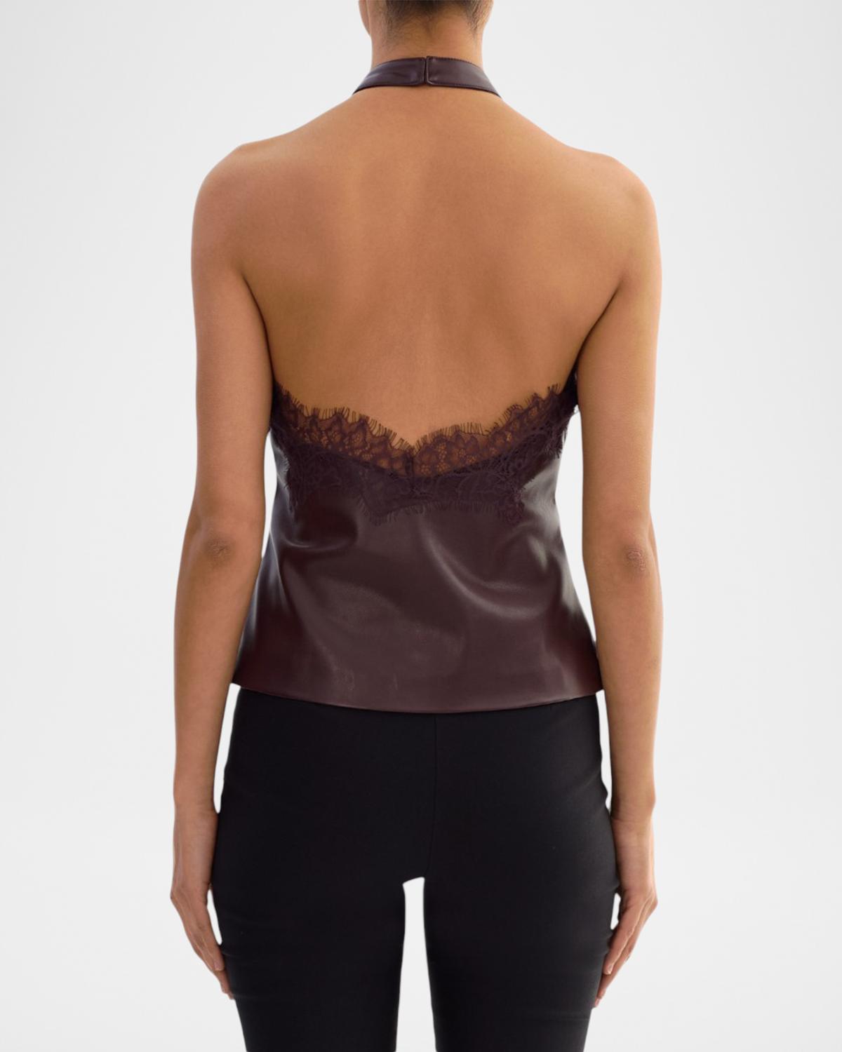 Ginny Faux Leather Lace-Trim Halter Top - thumbnail 2