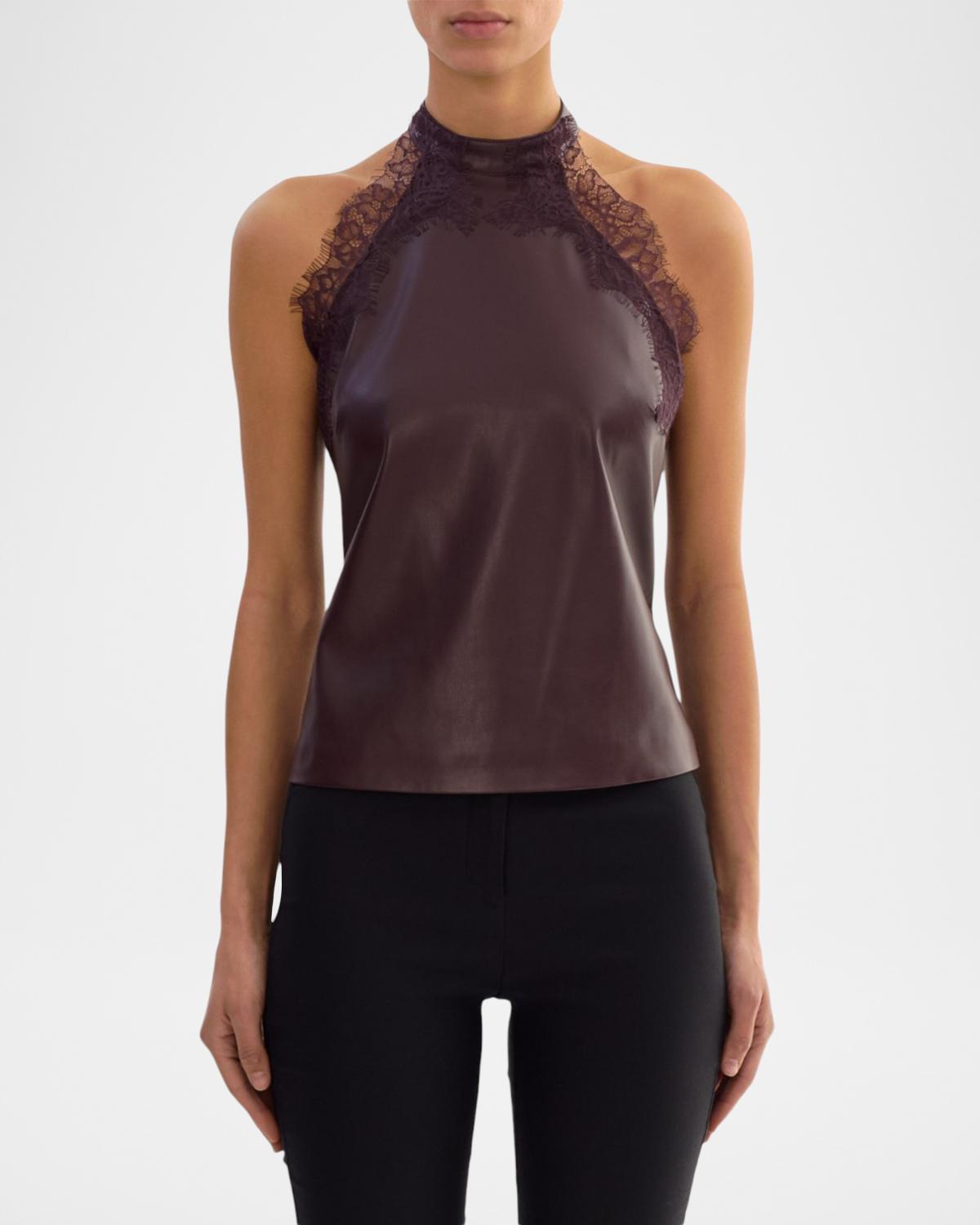 Ginny Faux Leather Lace-Trim Halter Top - thumbnail 3