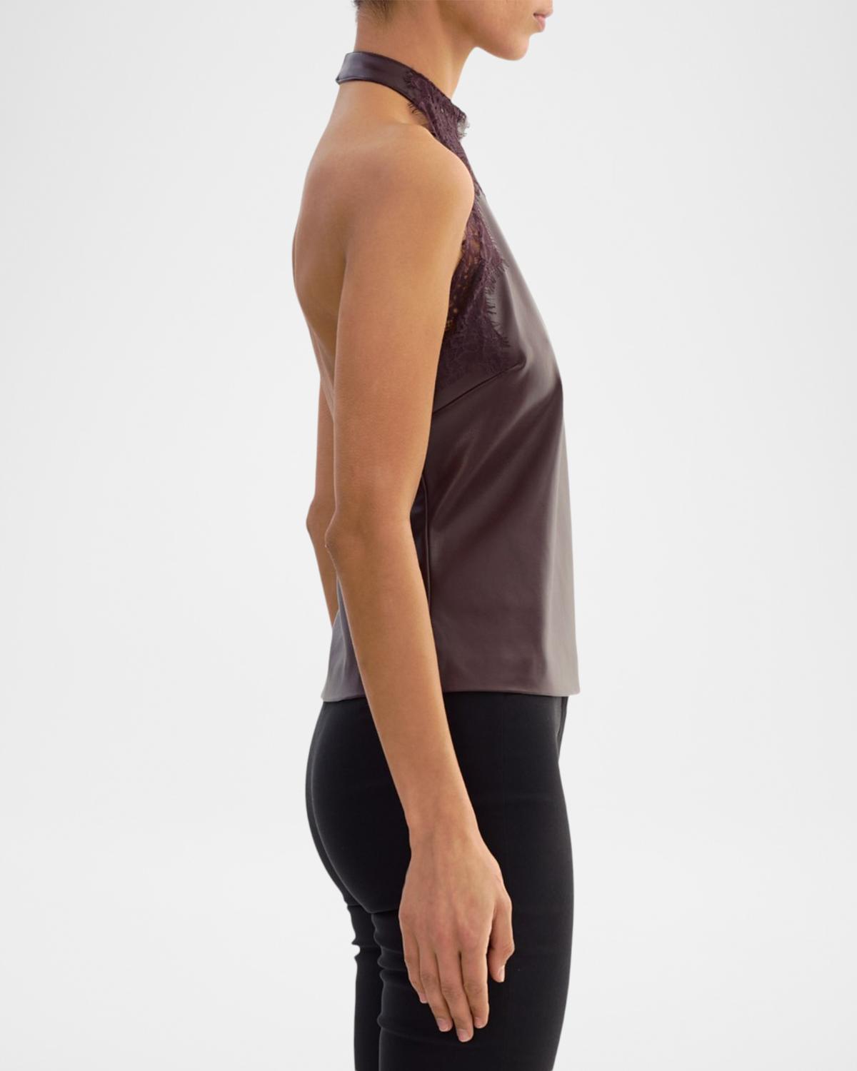 Ginny Faux Leather Lace-Trim Halter Top - thumbnail 4