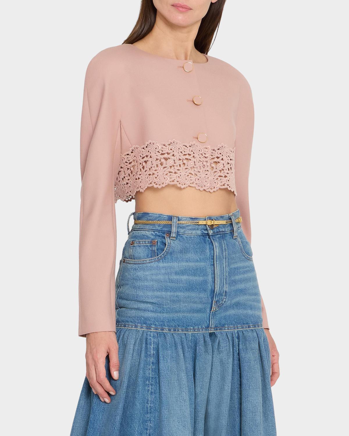 Guipure Lace & Wool Crop Sweater - thumbnail 4