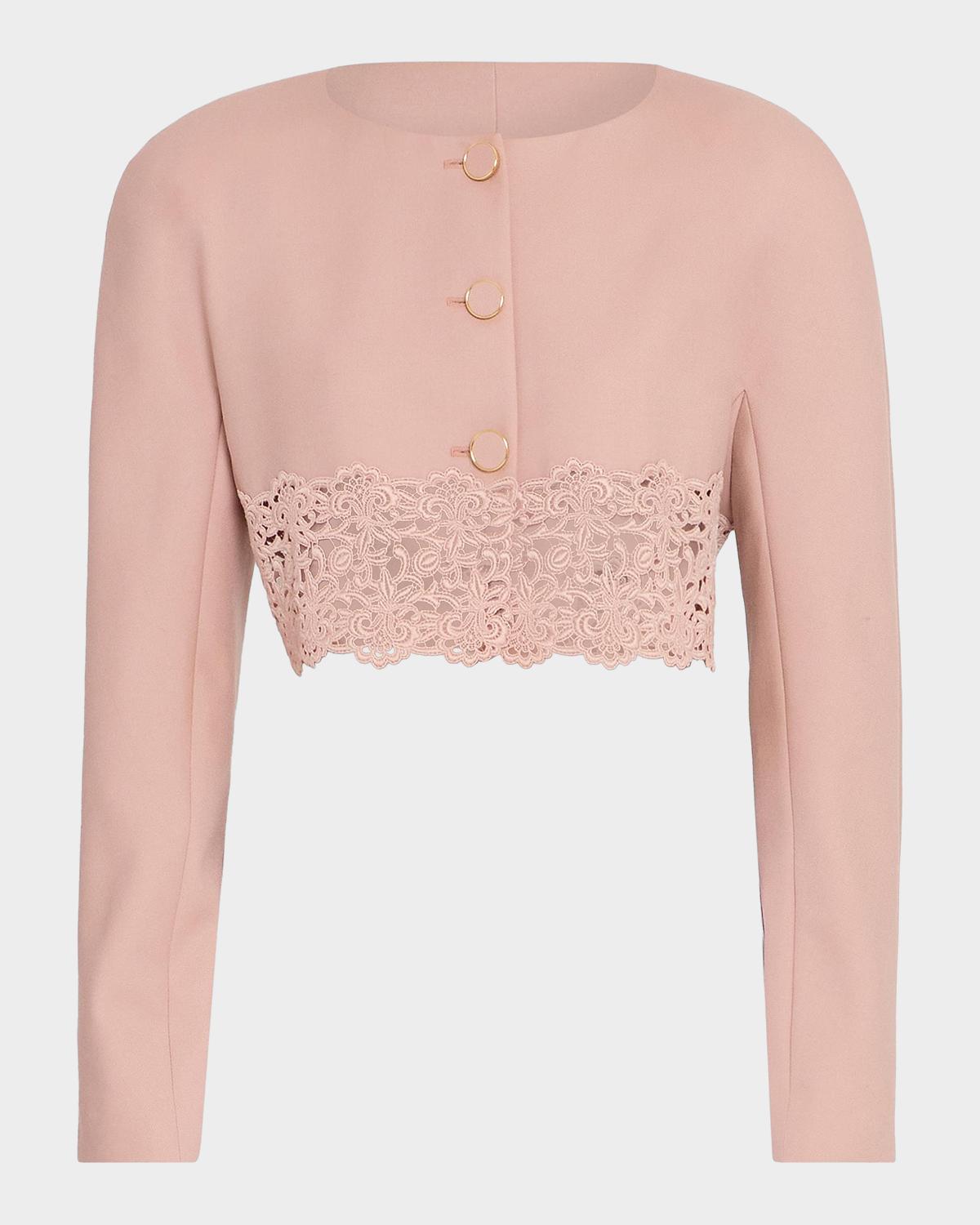 Guipure Lace & Wool Crop Sweater