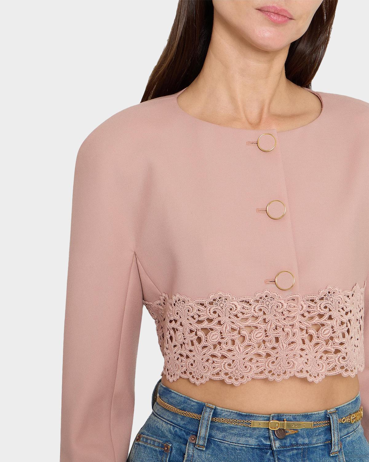Guipure Lace & Wool Crop Sweater - thumbnail 5