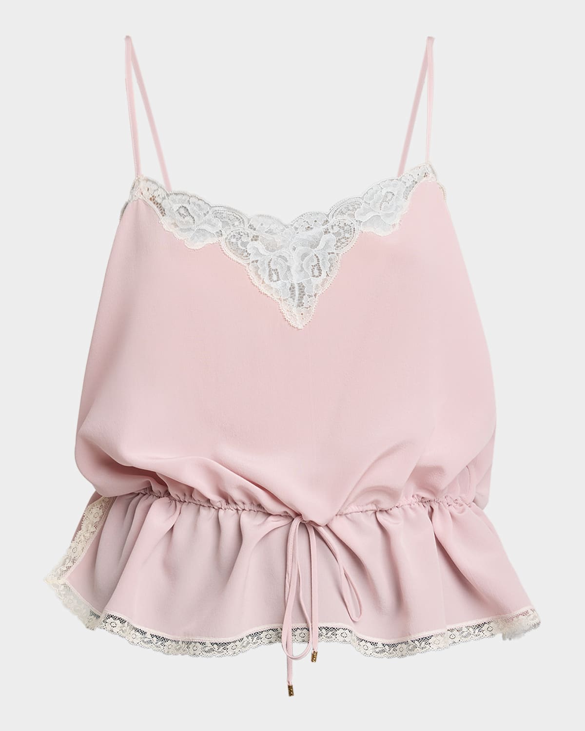 Chloe Drawstring Lace-Trim Silk Crepe De Chine Cami Top | Neiman