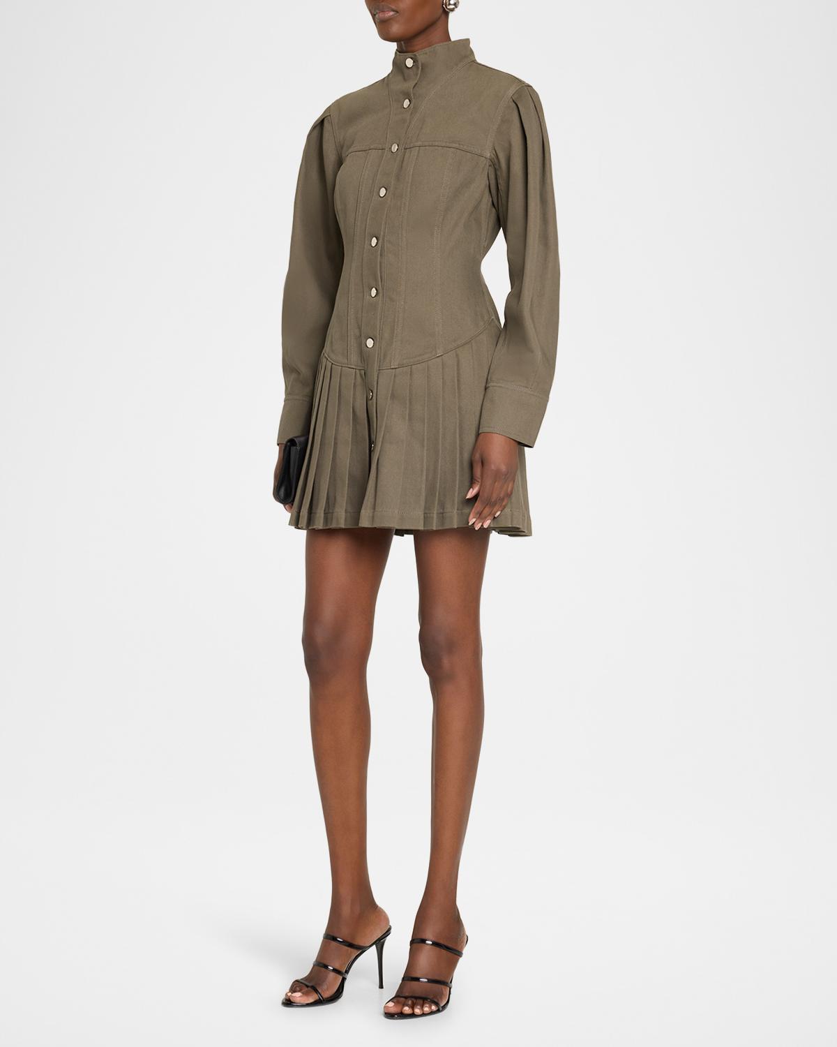 Solene Pleated Denim Mini Dress - thumbnail 4