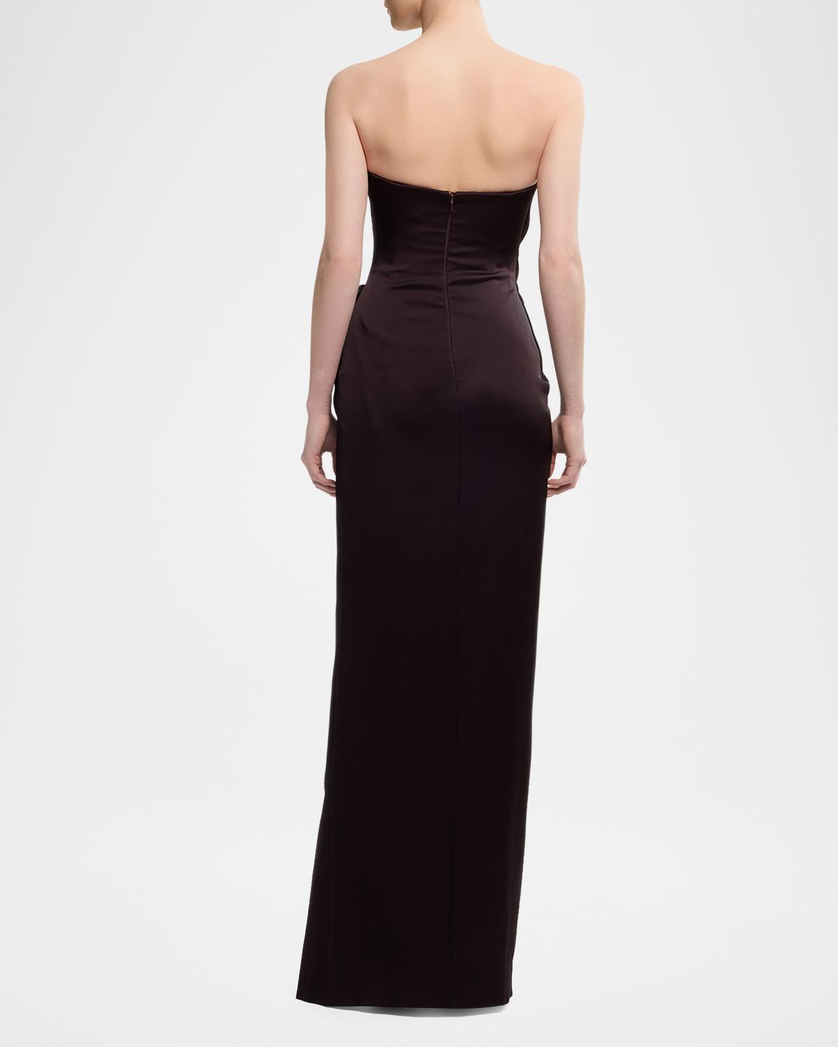 Strapless Draped Enver Satin Slit Column Gown - thumbnail 3