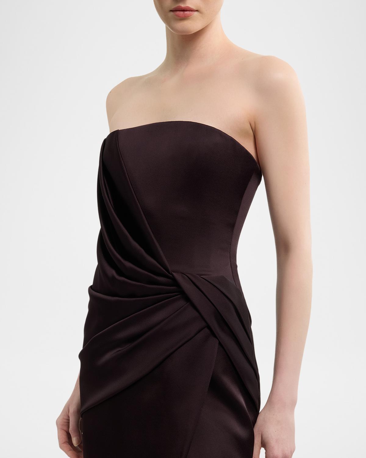 Strapless Draped Enver Satin Slit Column Gown - thumbnail 4