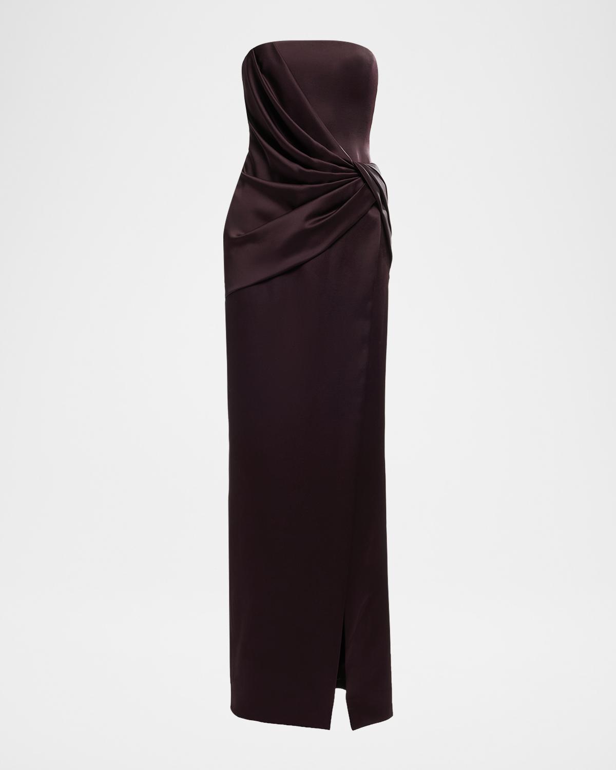 Strapless Draped Enver Satin Slit Column Gown