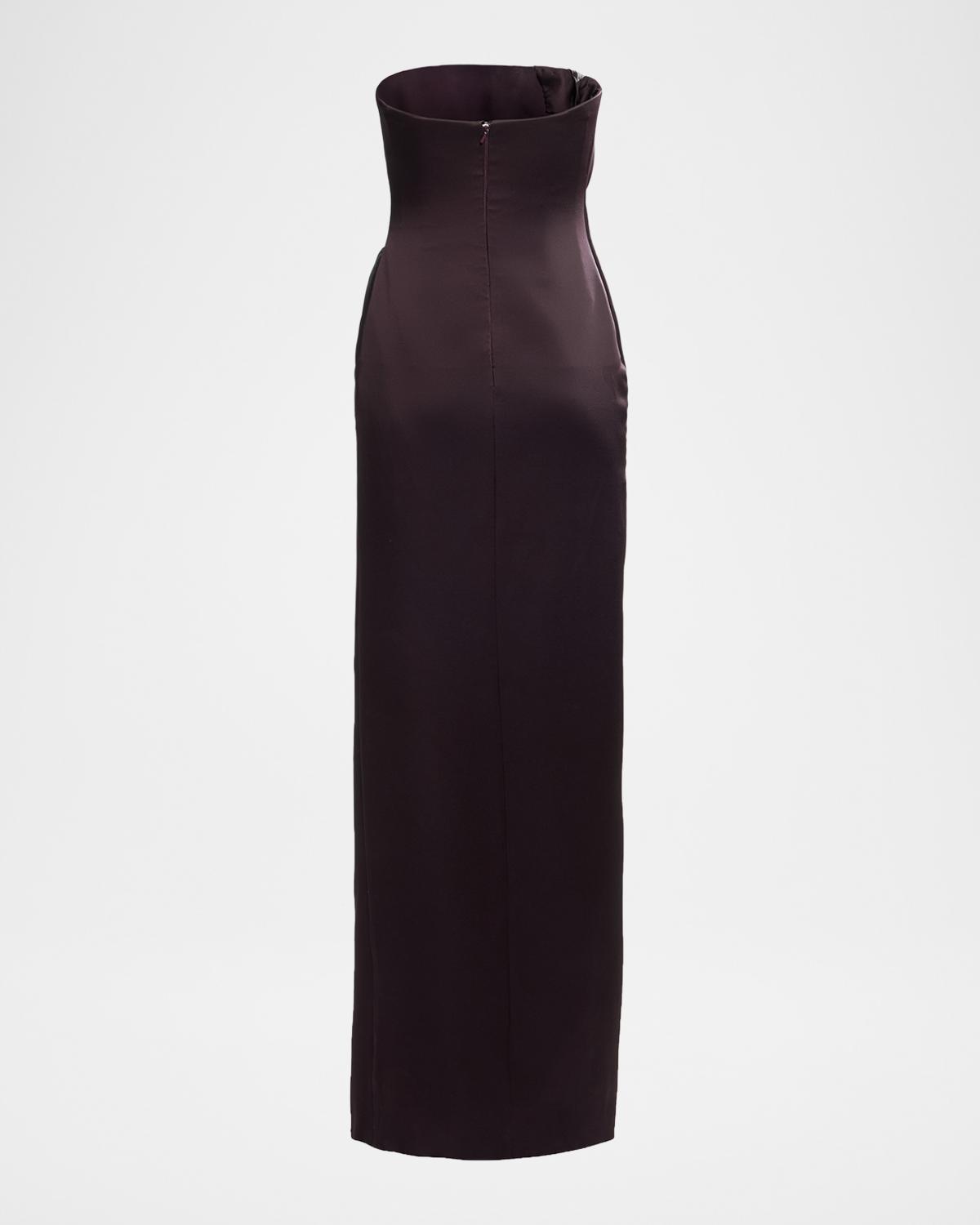 Strapless Draped Enver Satin Slit Column Gown - thumbnail 5