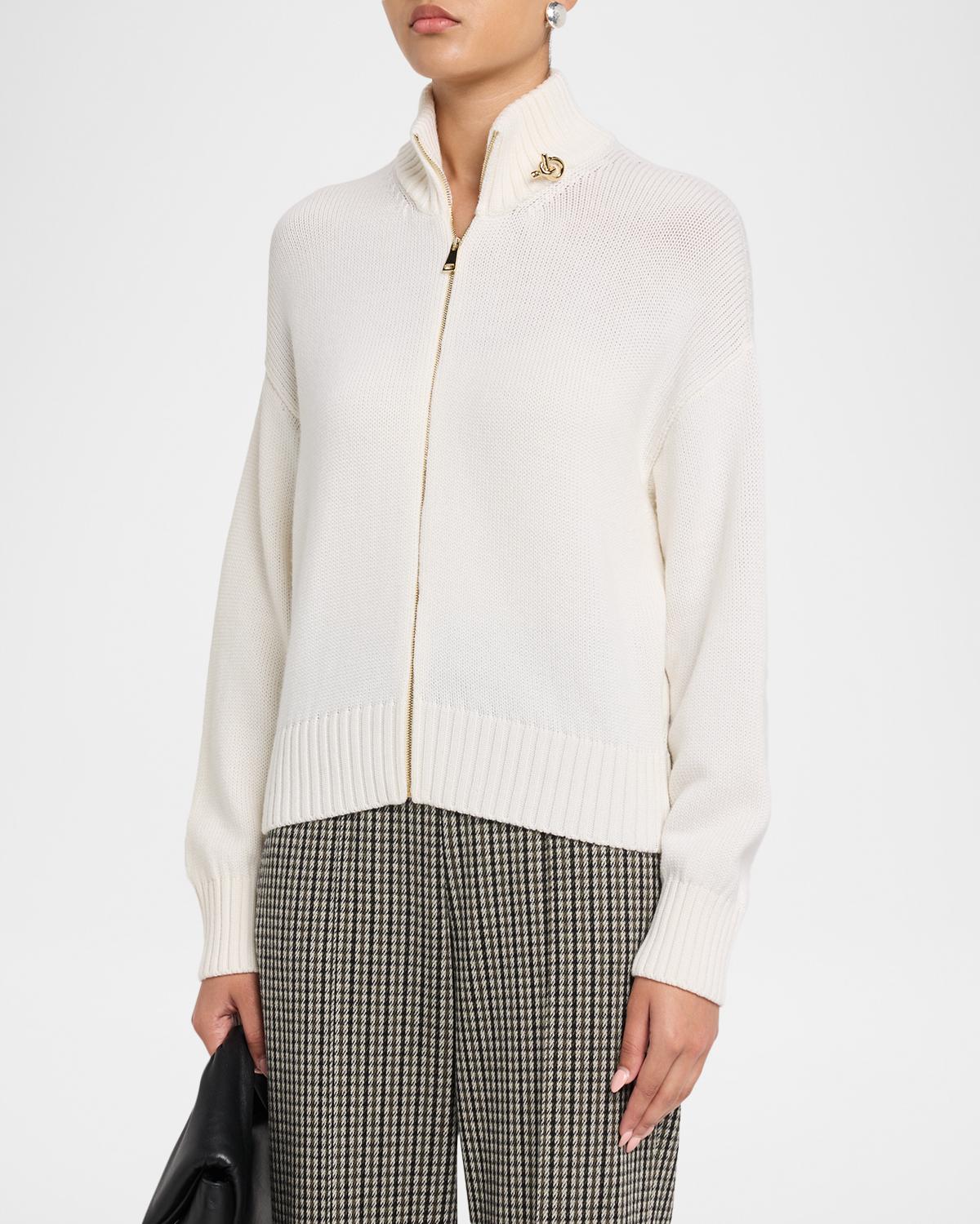 Zip-Front Wool Knit Turtleneck Jacket - thumbnail 4