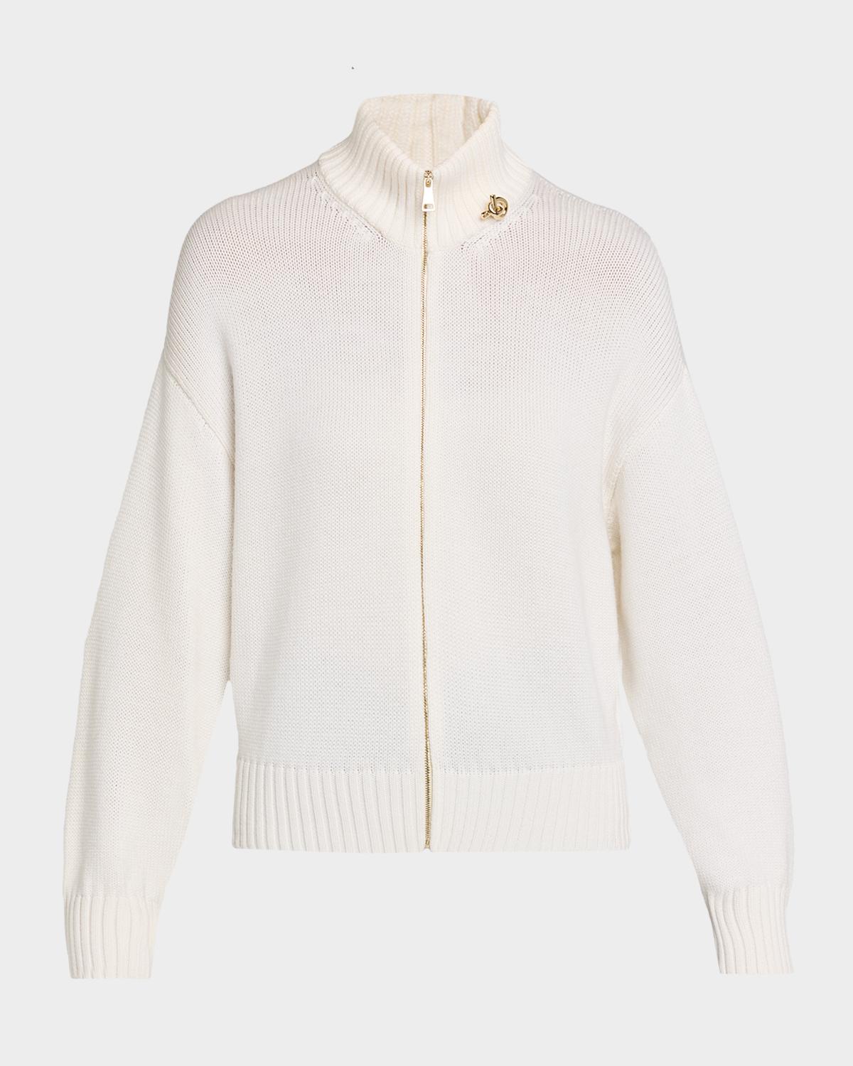 Zip-Front Wool Knit Turtleneck Jacket