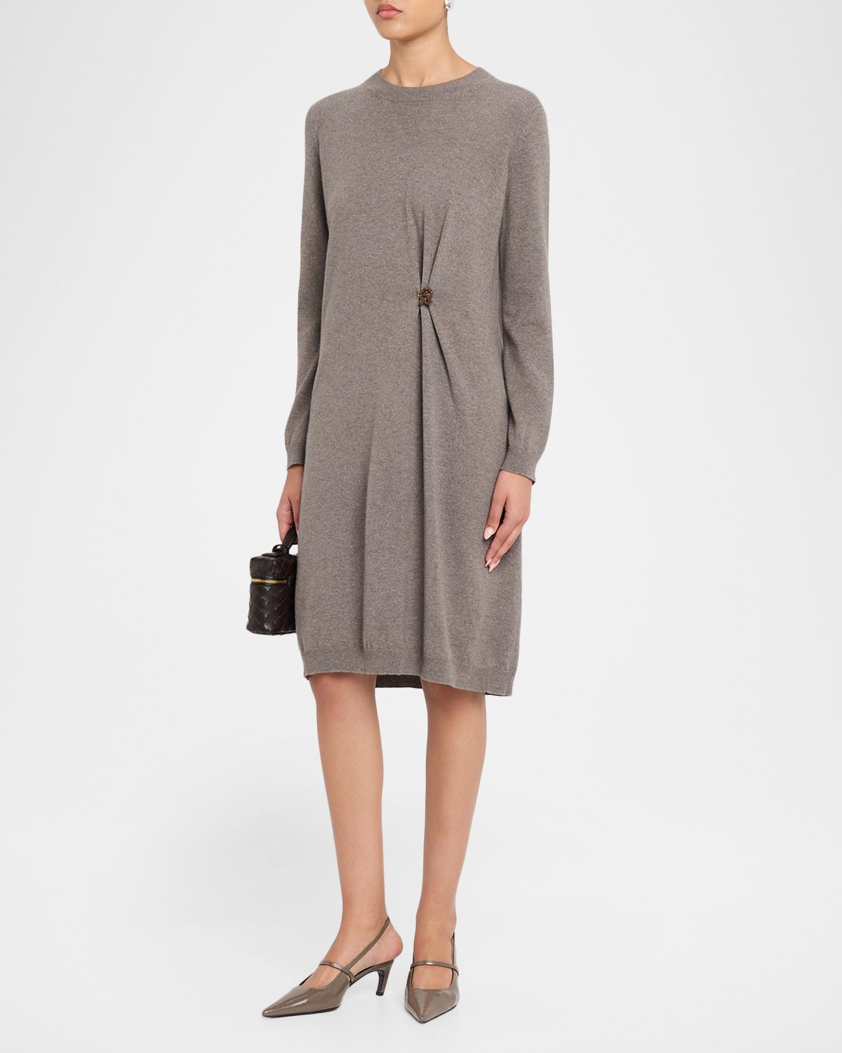Brooch-Embellished Knit Sweater Dress - thumbnail 4