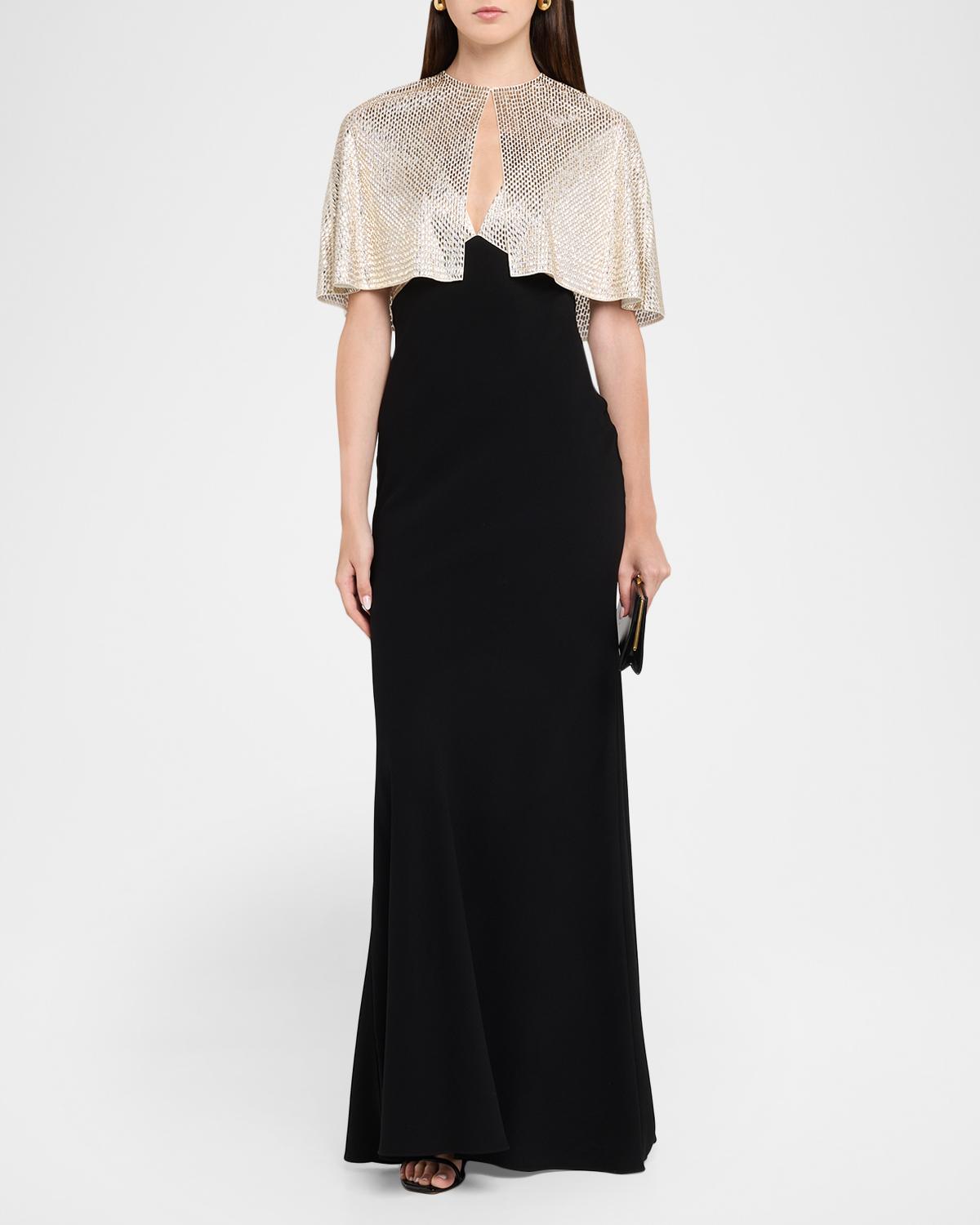 Embellished V-Neck Gown With Capelet - thumbnail 2