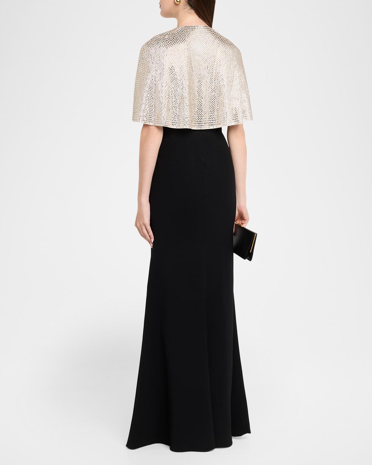 Embellished V-Neck Gown With Capelet - thumbnail 3