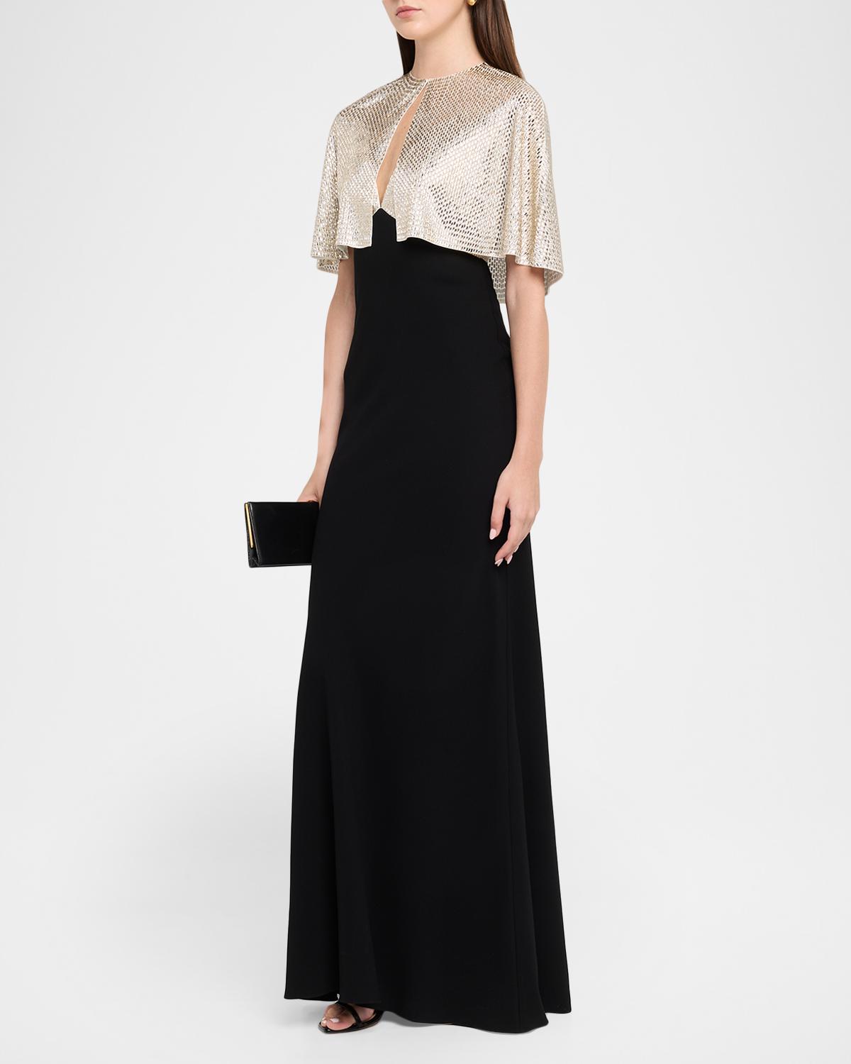 Embellished V-Neck Gown With Capelet - thumbnail 4