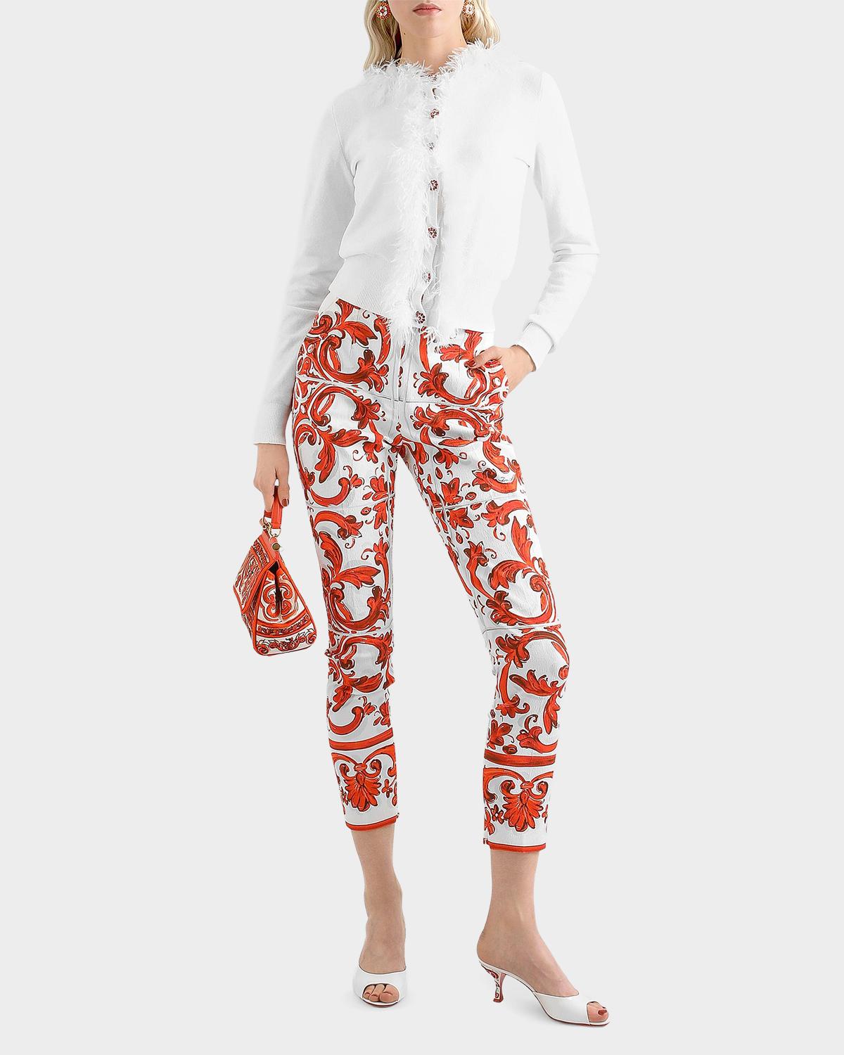 Majolica-Print Brocade Crop Pants - thumbnail 2